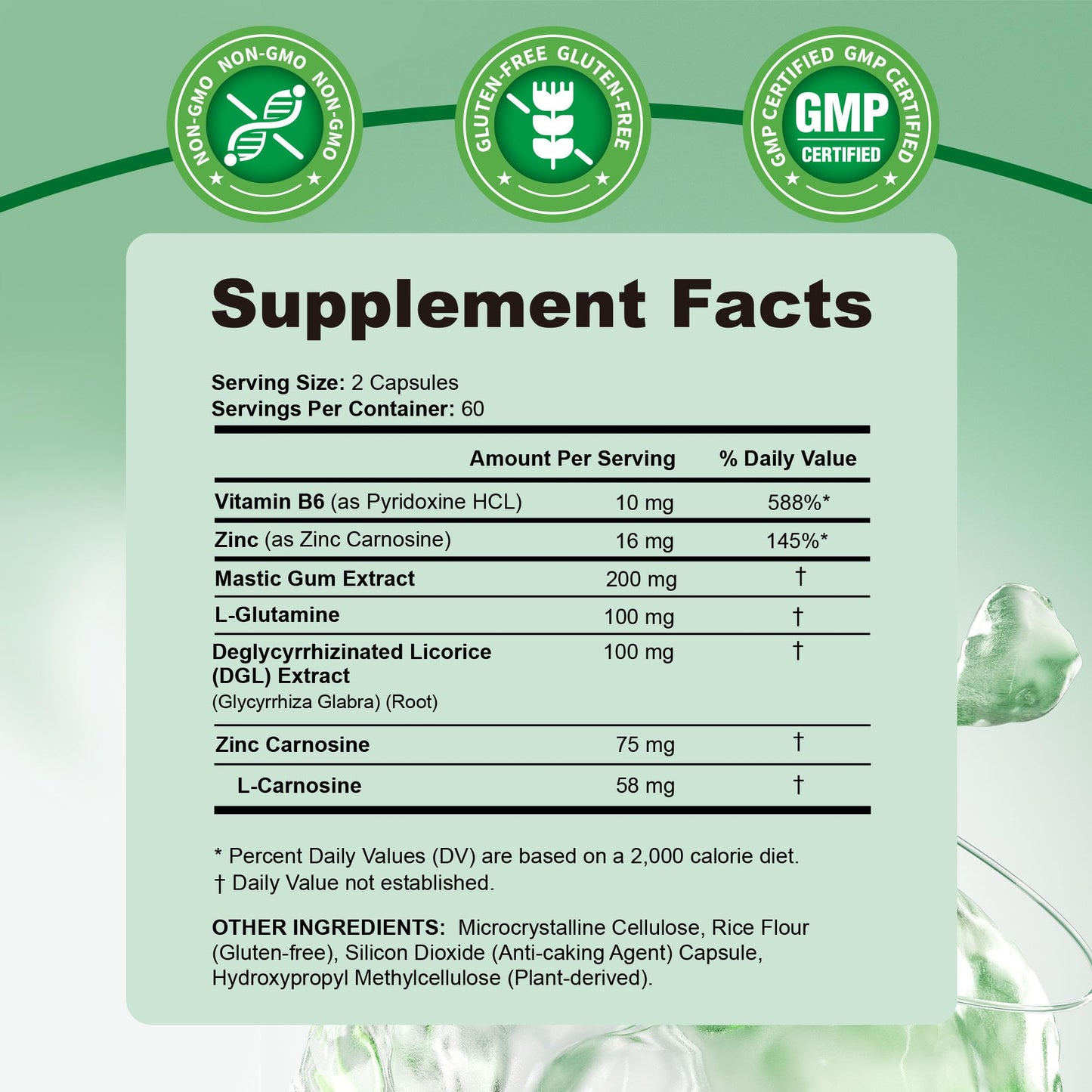 Velna zivs Zinc Carnosine & Mastic Gum with DGL Gut Lining 120 Capsules