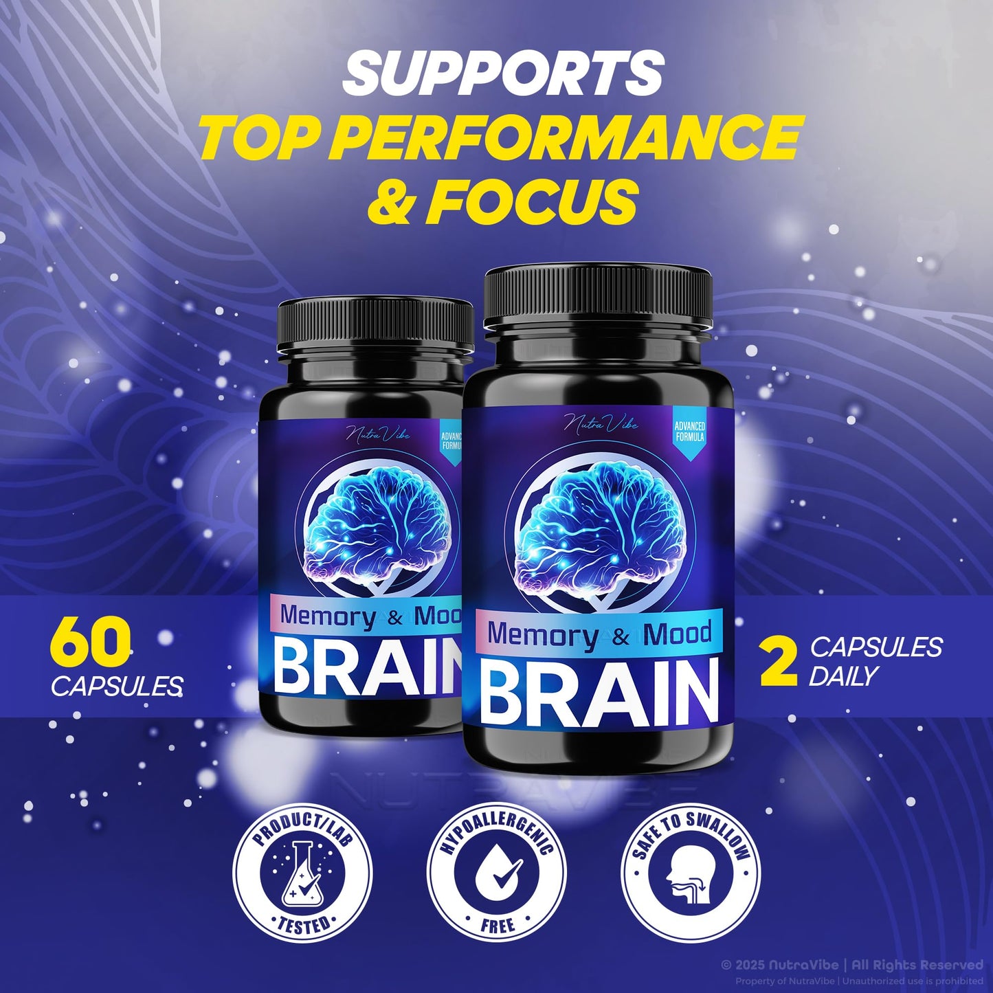 NutraVibe Memory and Mood Brain Capsule, 180 Capsules