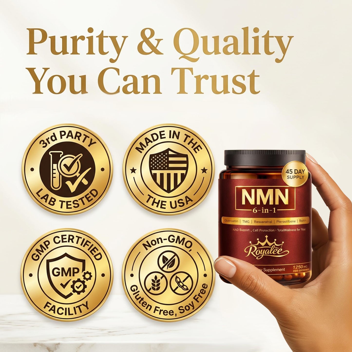 Royalee NMN NAD Supplement 1250mg Capsule, 90 Capsules