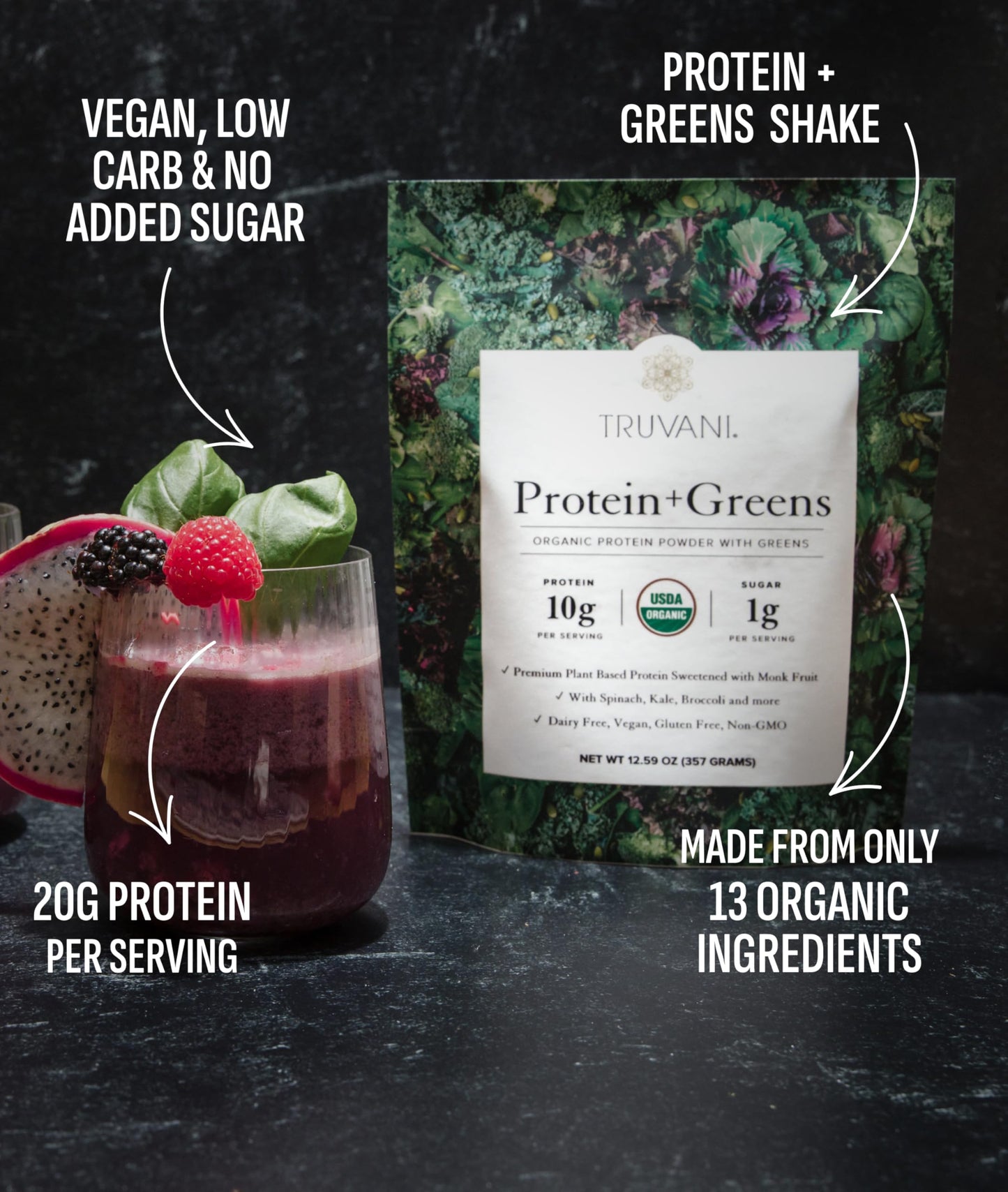 Truvani Protein + Greens Powder, 20 Servings