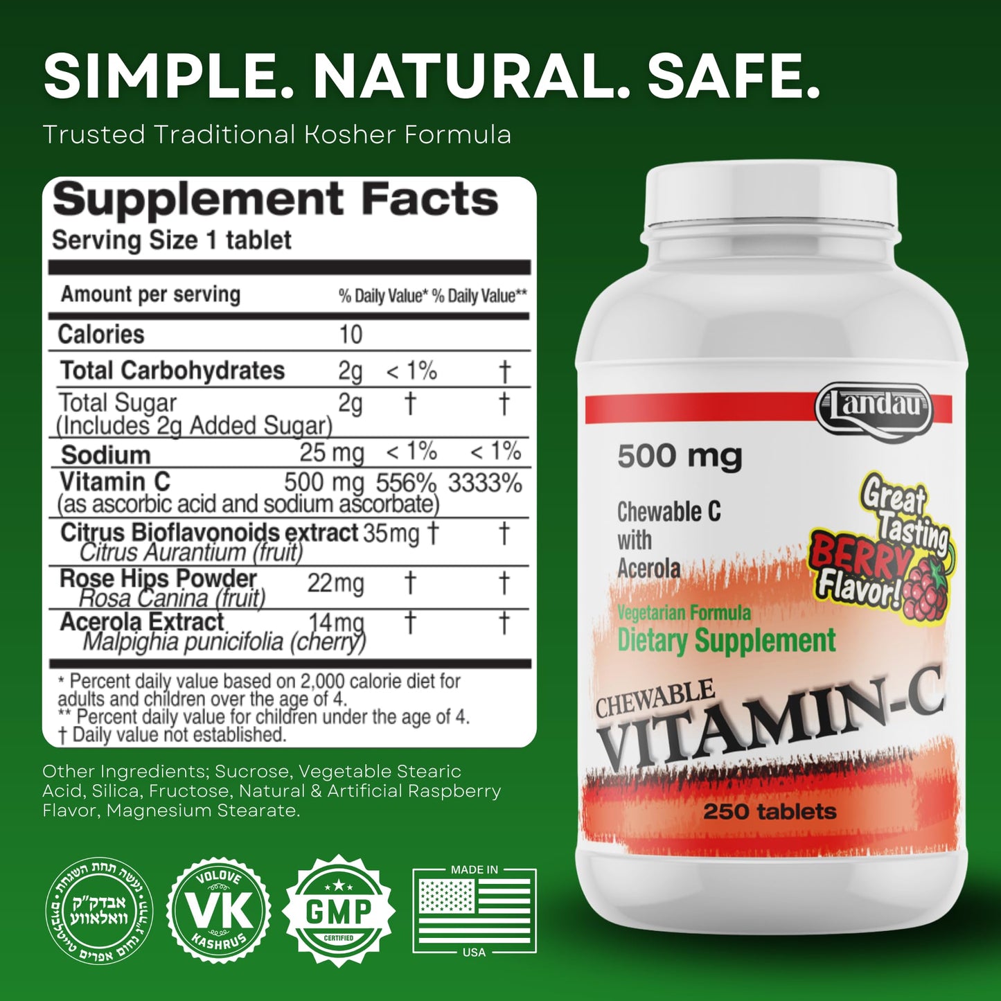 LANDAU Vitamin C 500mg Tablet, 250 Tablets