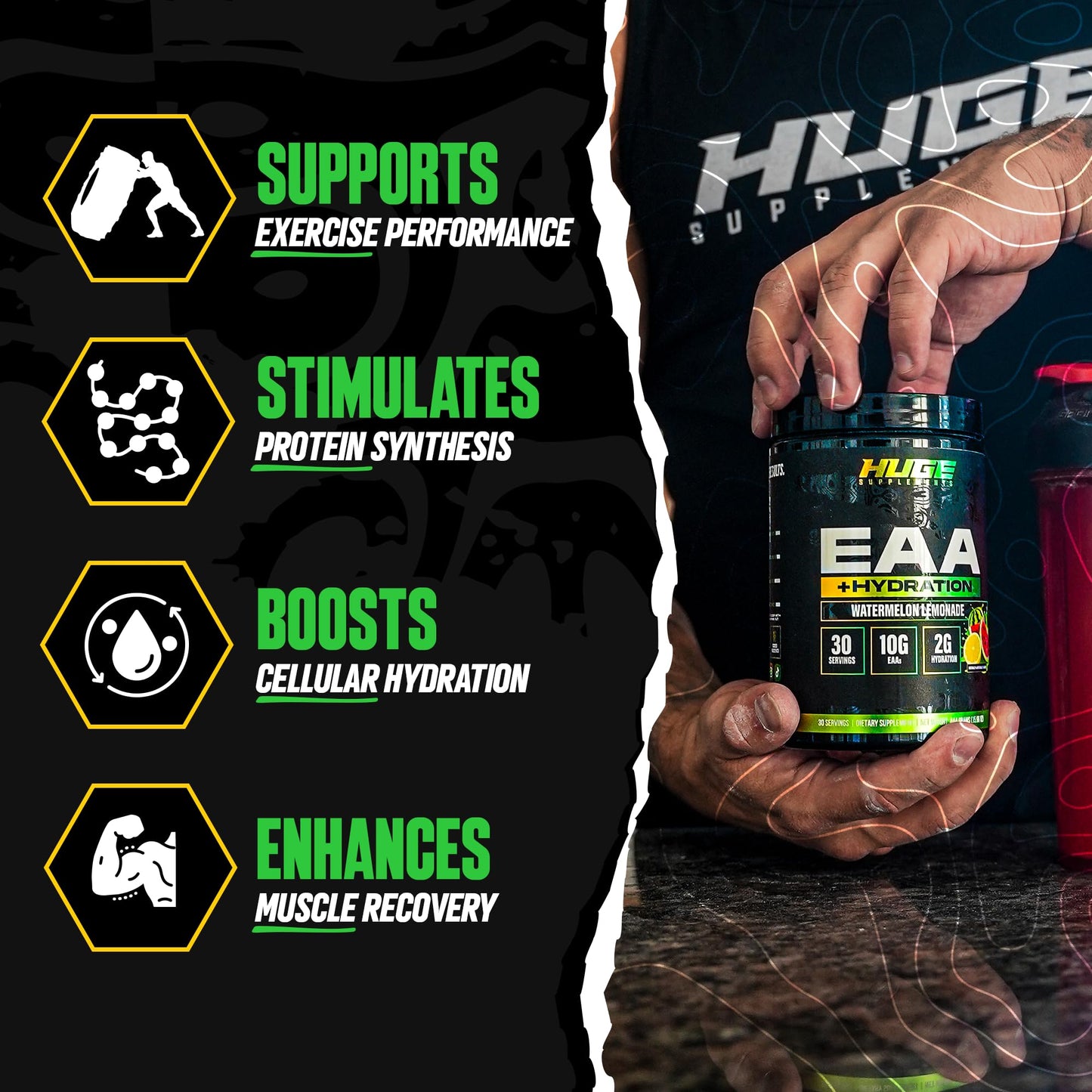 Huge Supplements EAA + Hydration Essential Amino Acids Powder, 15.6 Ounce