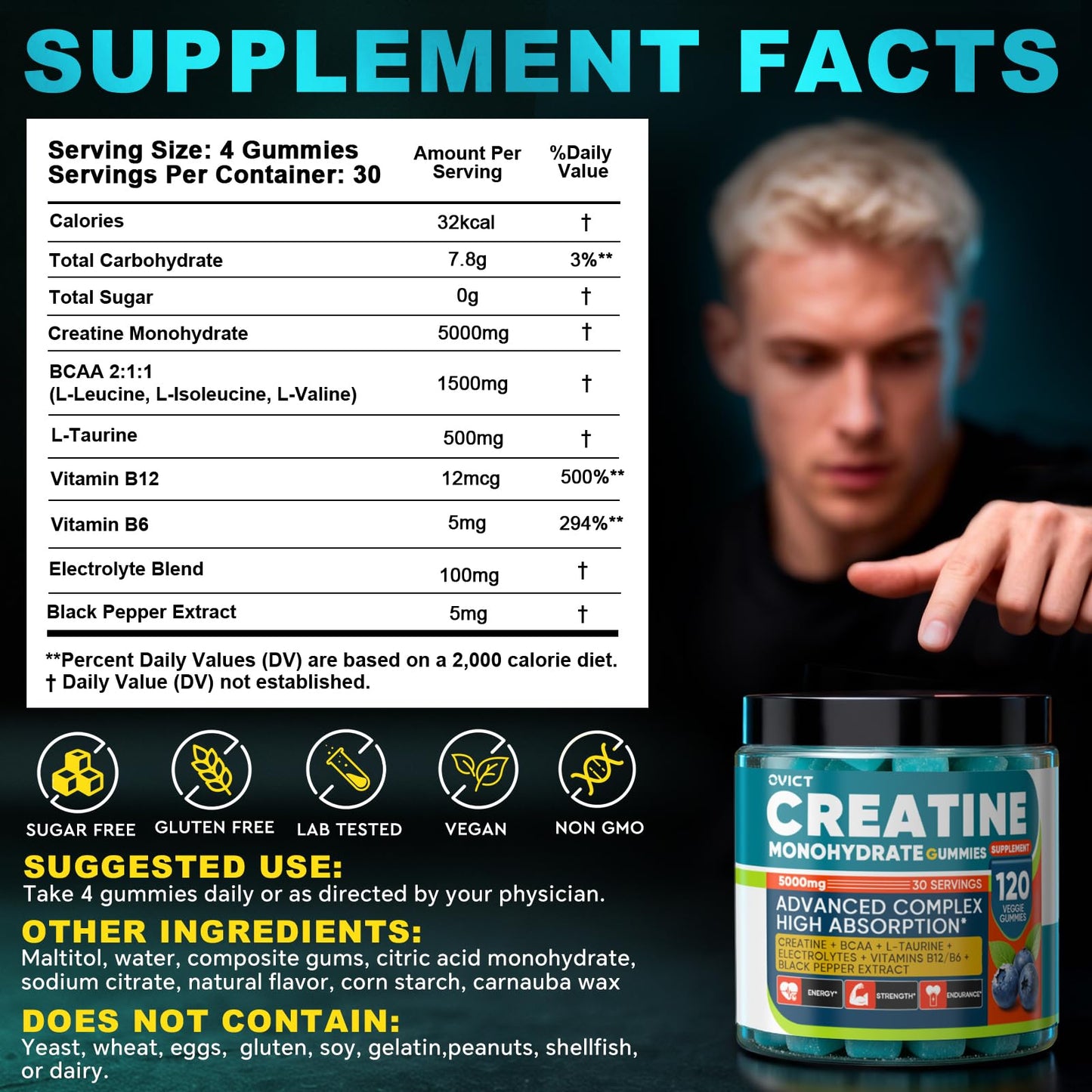 OVICT Creatine Monohydrate Gummies 120 Count