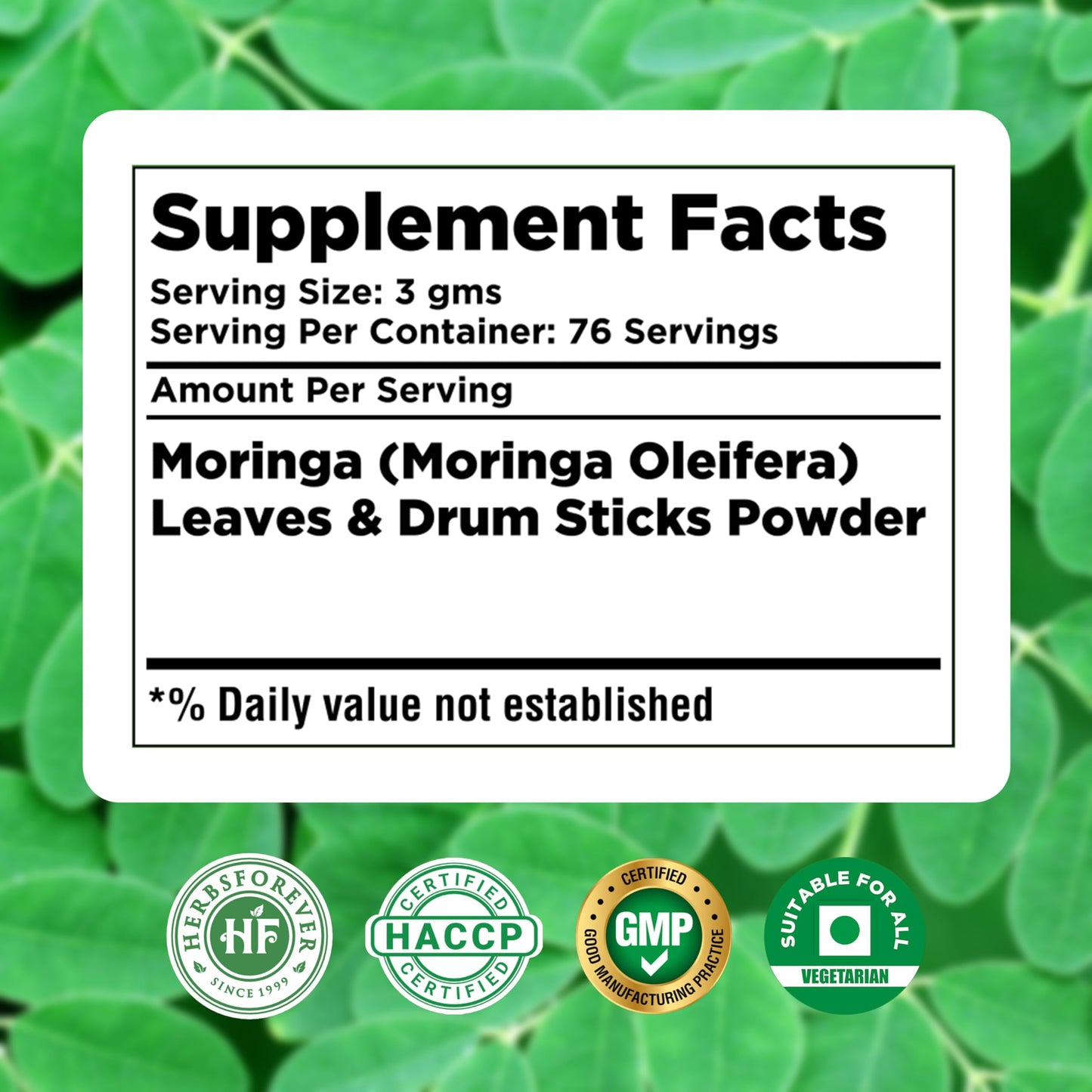 Herbsforever Moringa Oleifera Leaf & Drum Stick Powder, 8.11 oz