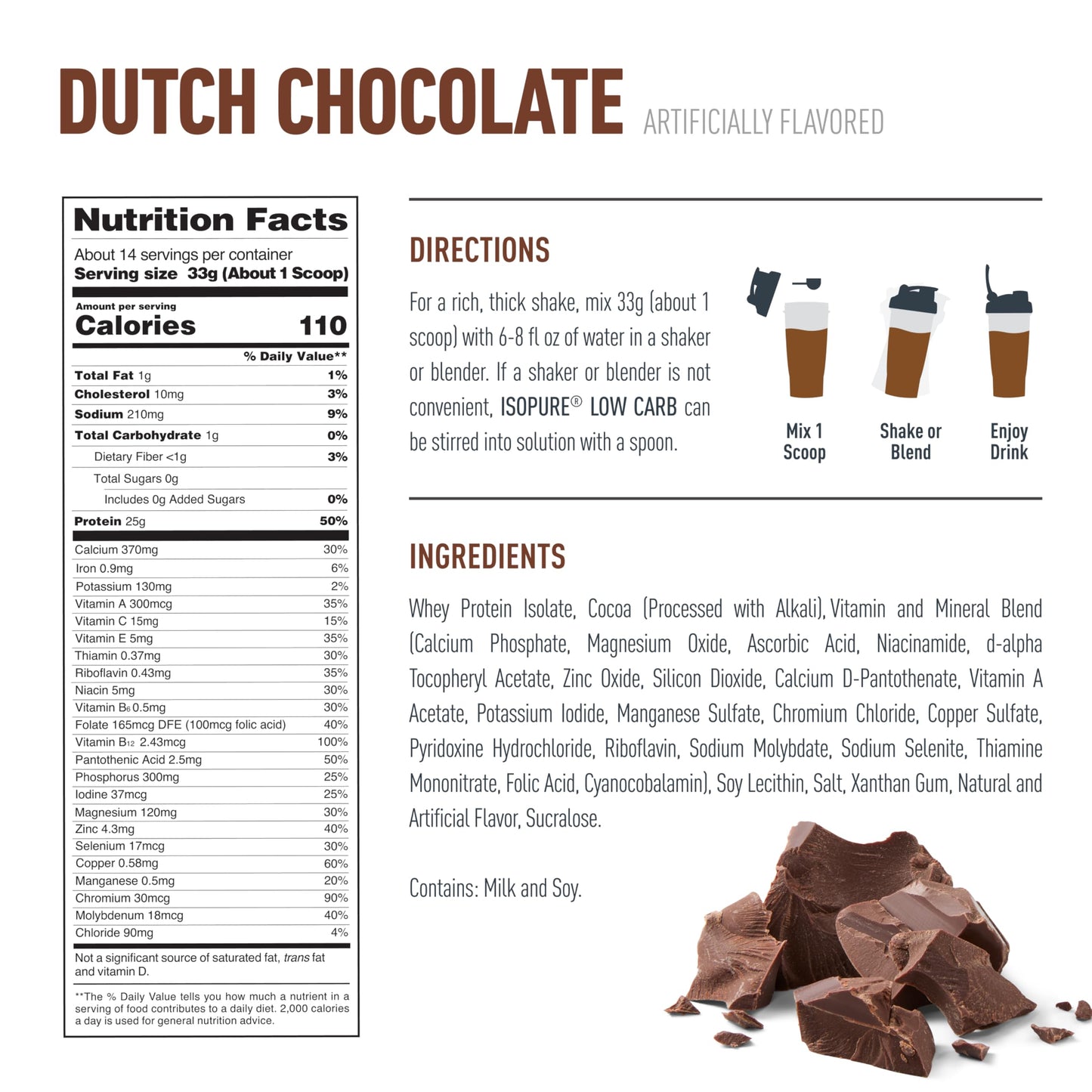 Isopure Low Carb 100% Pure Whey Isolate Protein Powder Dutch Chocolate, 120 Servings