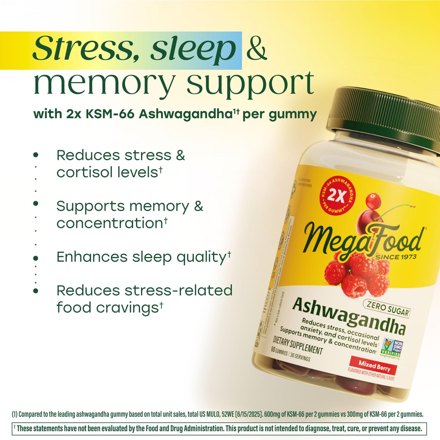 MegaFood Zero Sugar Ashwagandha Gummies, 60 Count