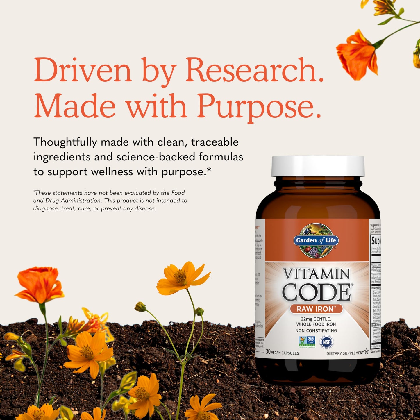 Garden of Life Vitamin Code Raw Iron Supplement 30 Vegan Capsules