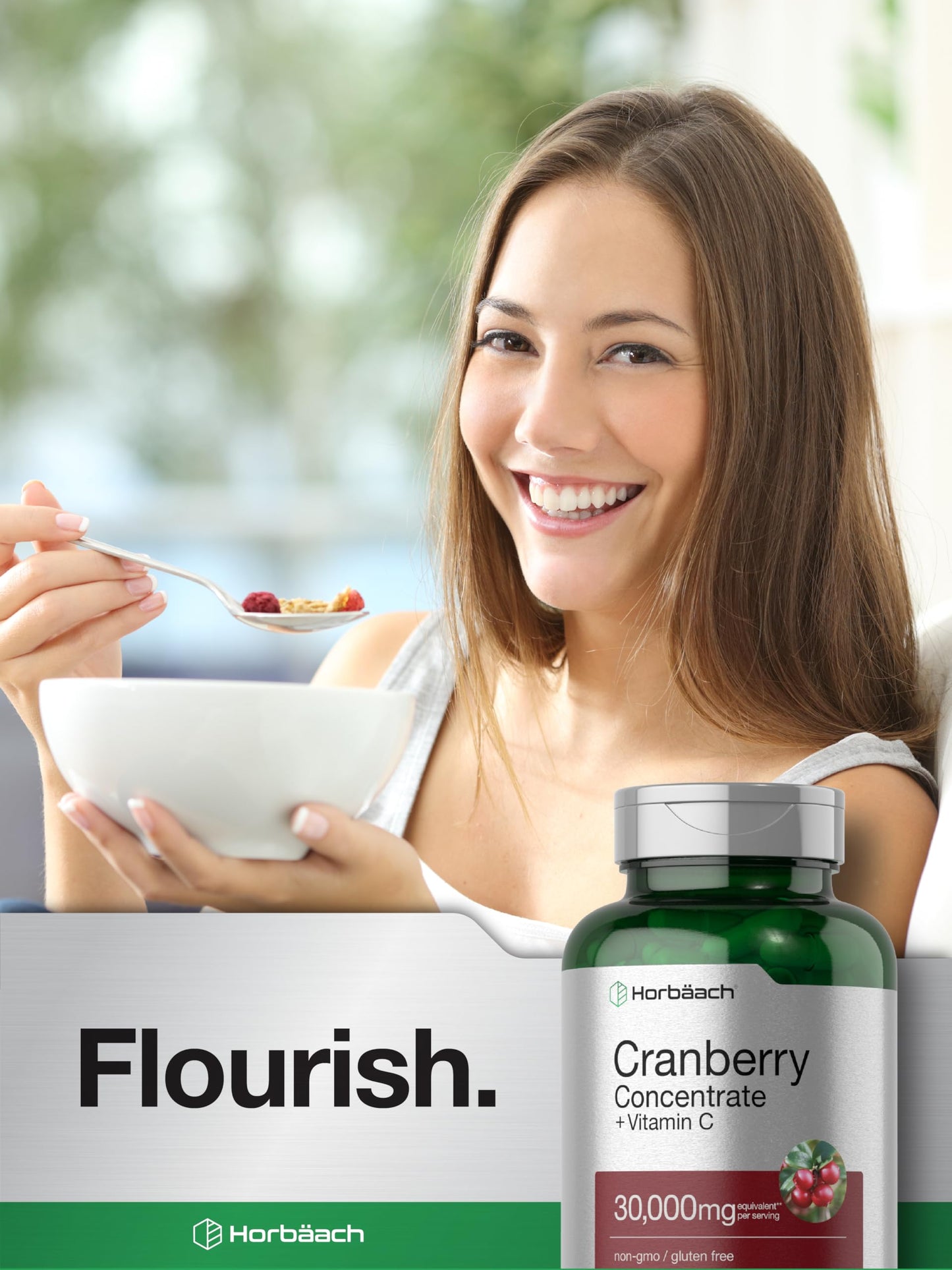Horbäach Cranberry Concentrate Extract with Vitamin C Capsules, 120 Count