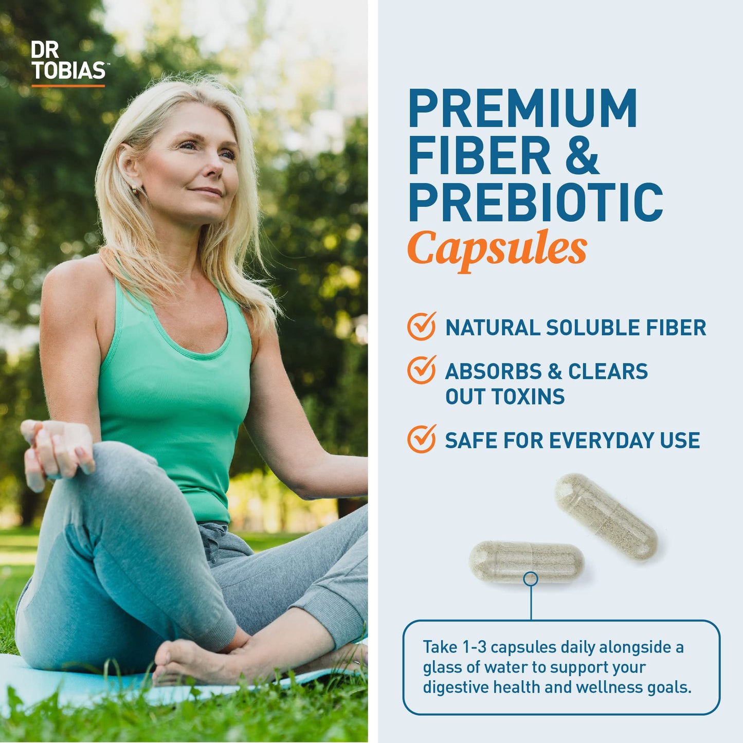 Dr. Tobias Psyllium Daily Fiber Supplement Capsules 180 Count