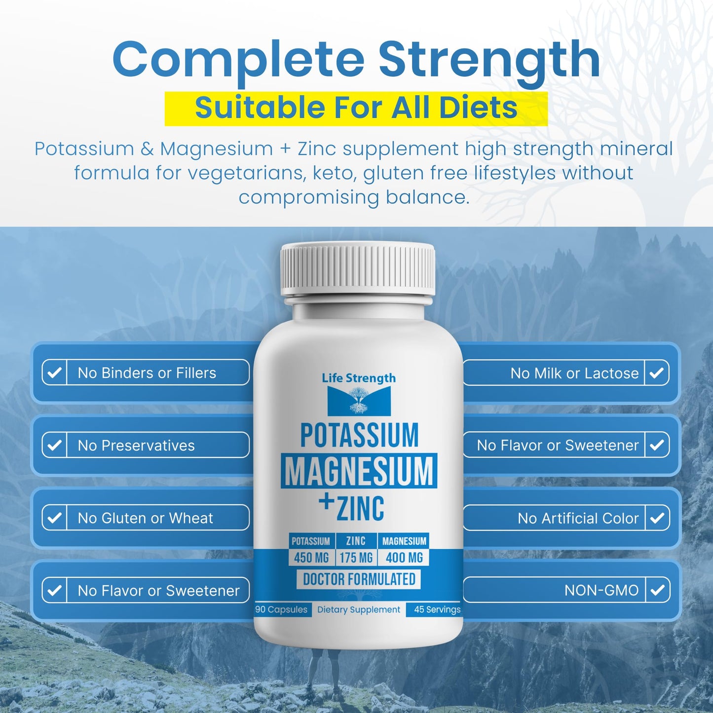 LifeStrength Potassium Magnesium with Zinc 1025mg, 90 Capsules
