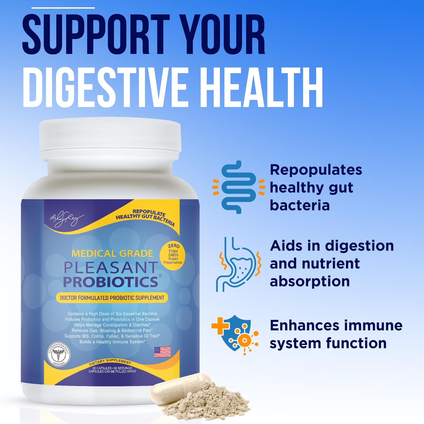 Dr. Liz Cruz Pleasant Probiotics for Women, Men, and Children Dietary Supplements with Proprietary Probiotic & Prebiotic Blend Capsule 1 Count