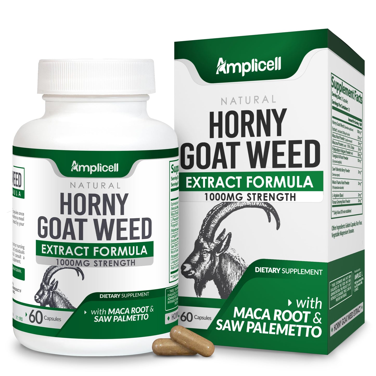 Amplicell Horny Goat Weed Complex Supplement for Men & Women Energy Capsule, 60 Count