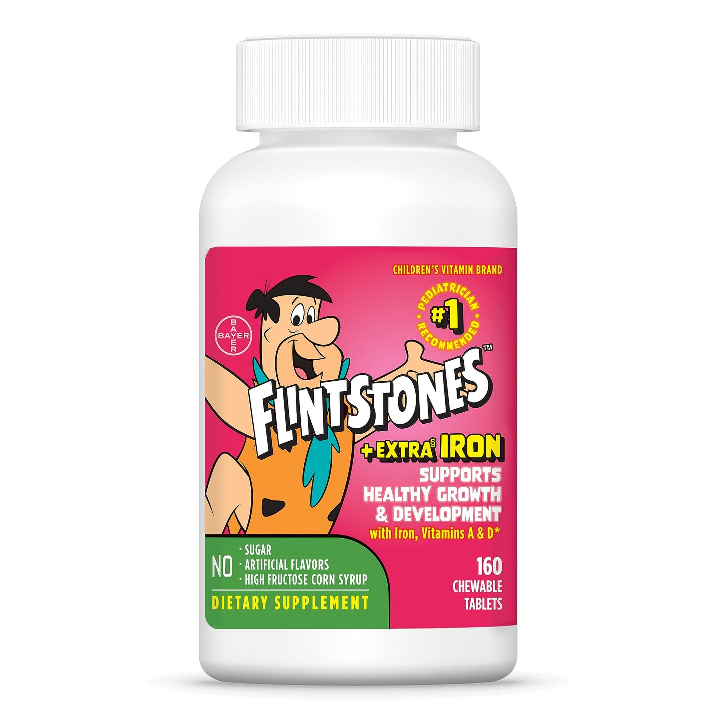 Flintstones Vitamins Chewable Kids Multivitamin with Extra Iron for Toddler & Kid with Vitamin C, D, Vitamin B12 160 Count