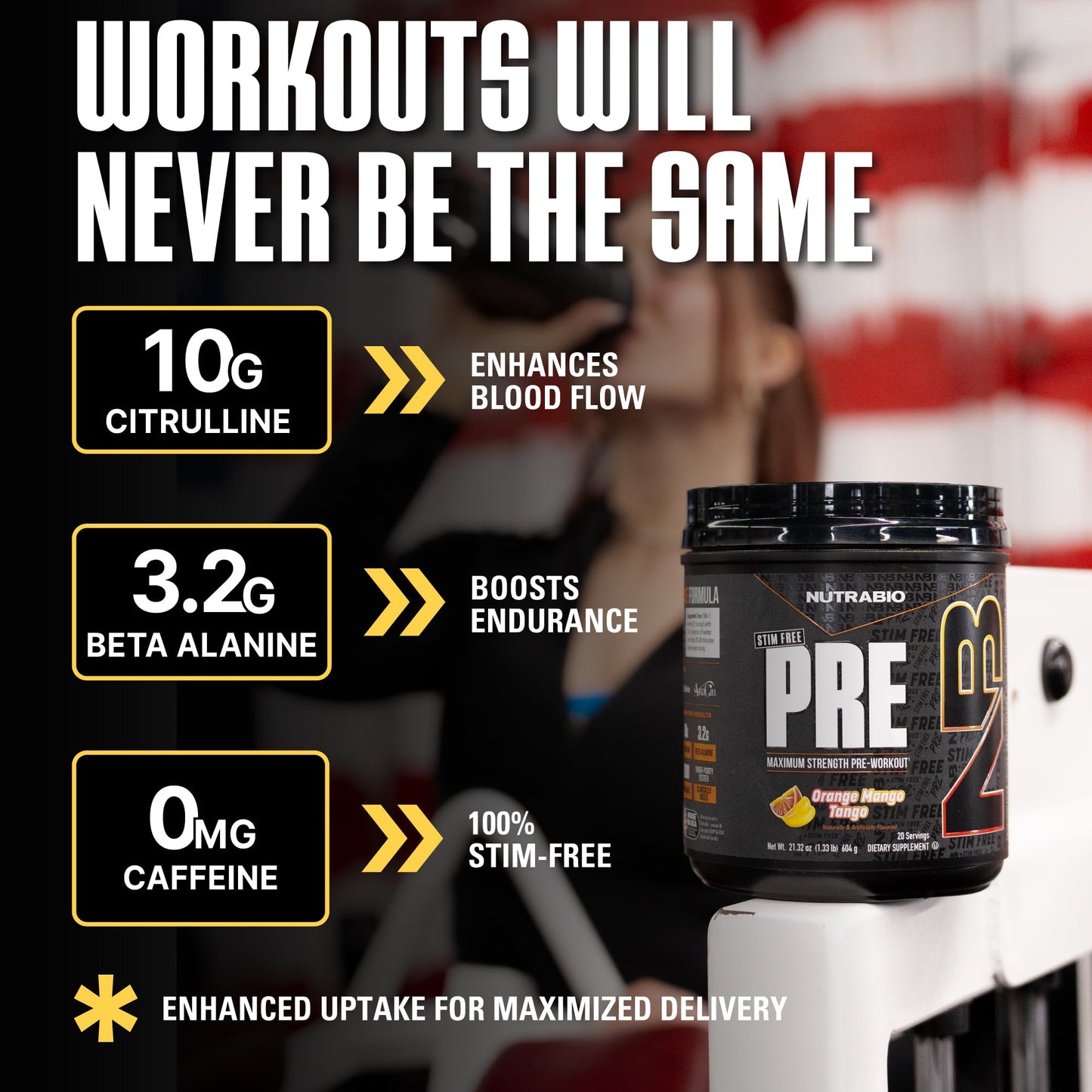 NutraBio STIM-Free PRE Workout for Men Powder, 20 Servings, Orange Mango