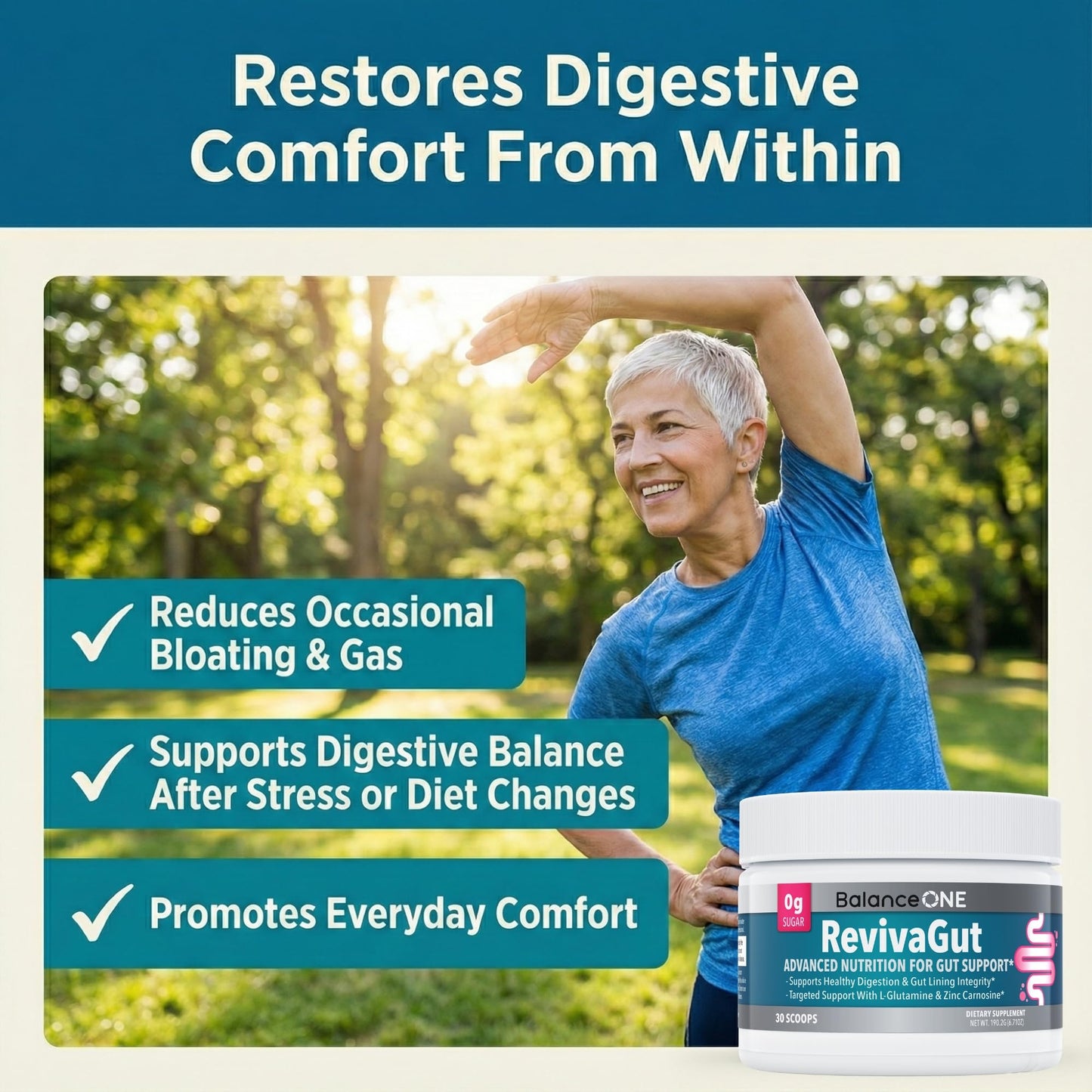 Balance ONE L-Glutamine Powder & Zinc Carnosine Supplement – Leaky Gut Repair Formula with Slippery Elm, DGL Licorice, Marshmallow & Aloe Vera – Digestive Lining Support – RevivaGut, 6.71 Ounce