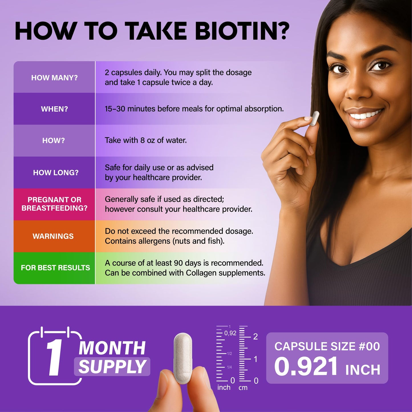 NUTRAHARMONY Biotin Collagen Hyaluronic Acid Keratin Capsules, 60 Count