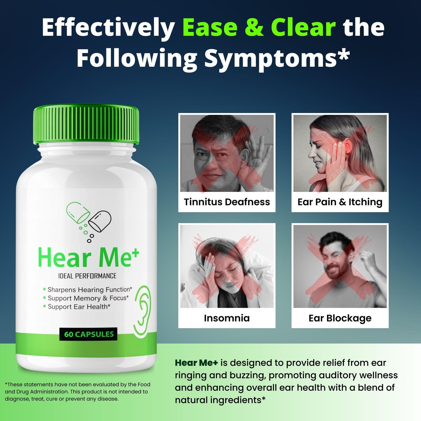 IDEAL PERFORMANCE Hear Me+ Tinnitus Relief for Ringing Ears, 60 Capsules