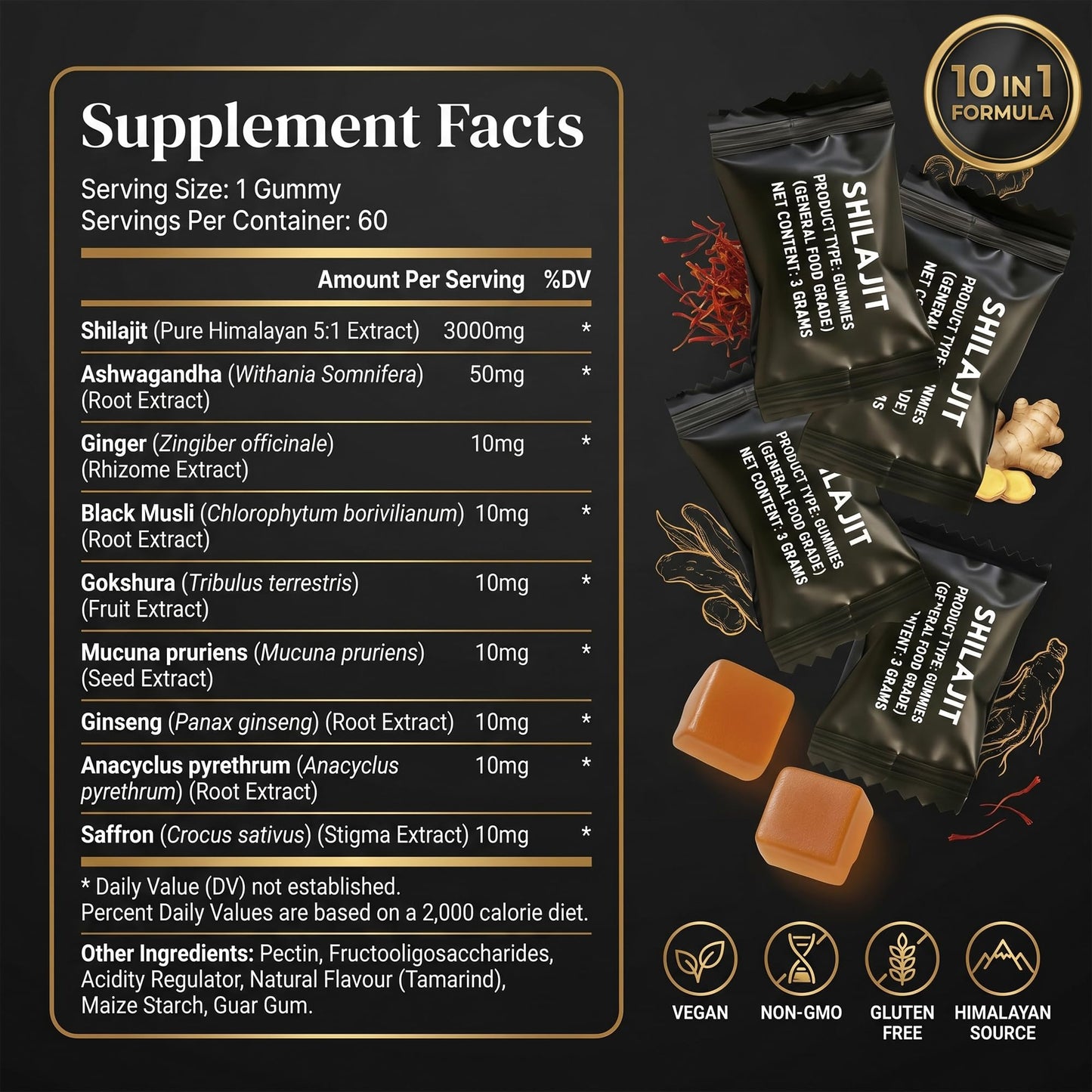 Londoree Himalayan Shilajit Gold Gummies 3000mg, 60 Count