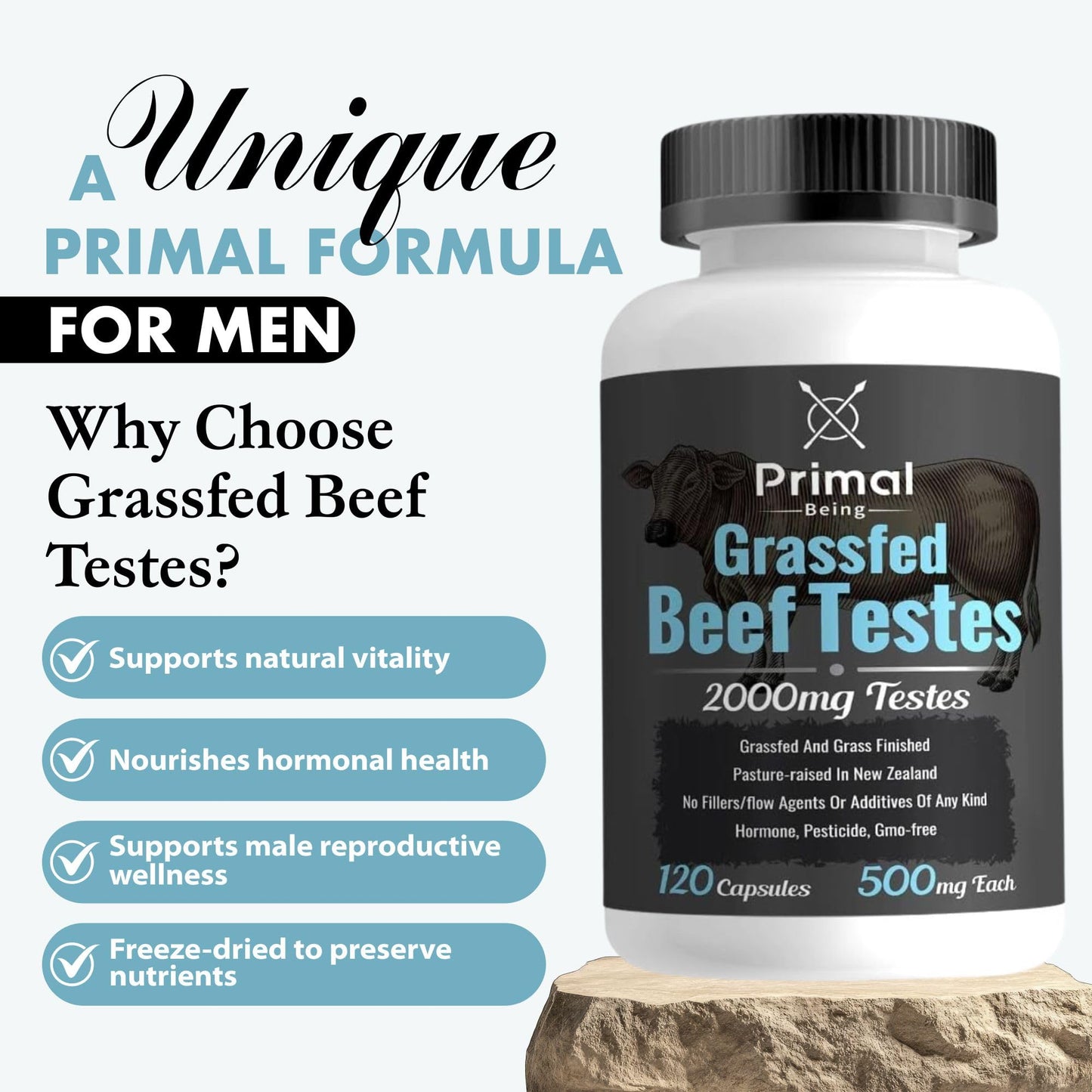 Primal Being Grassfed Beef Testes Capsules, 120 Count