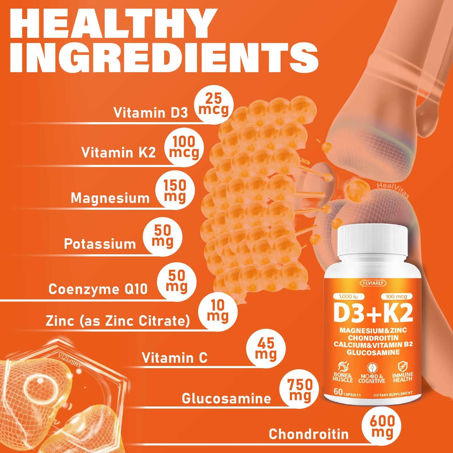 Feviarly Vitamin D3 K2 Supplement Gummy 5 Count