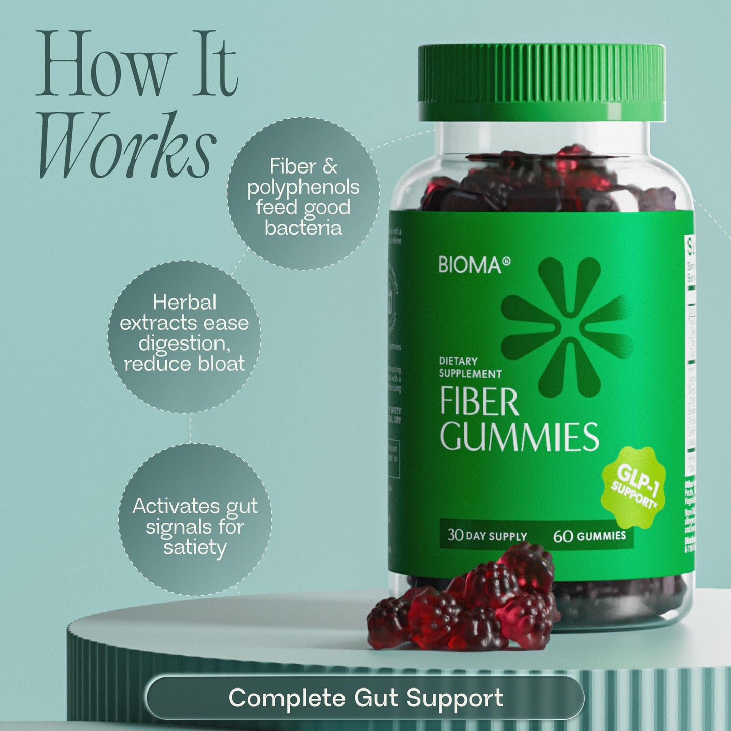 BIOMA Fiber Gummies for Women Gummy, 60 Count