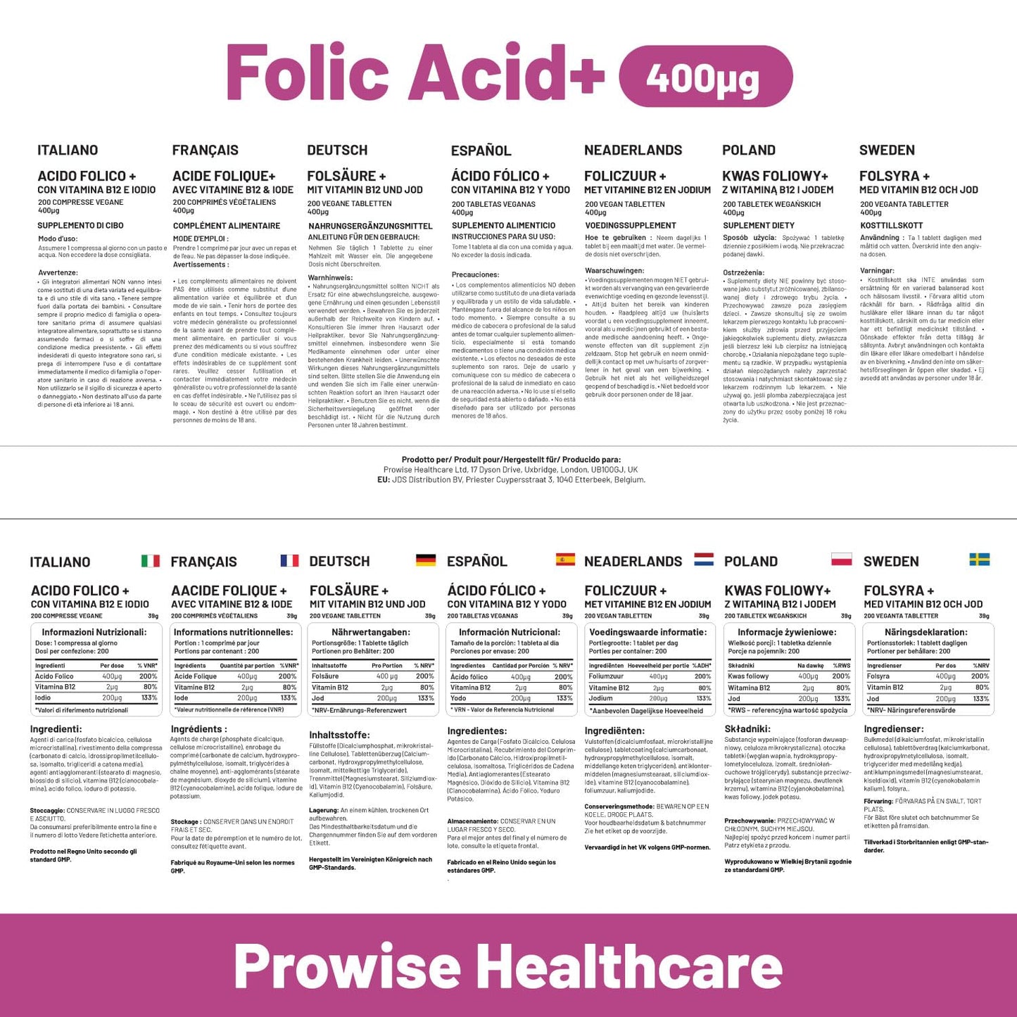 PH PROWISE Healthcare Folic Acid Tablets 400 mcg, 400 Count