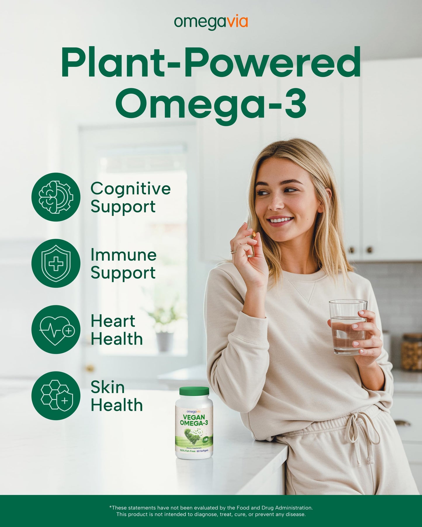 OmegaVia Vegan Omega 3 Supplement Softgels 60 Count