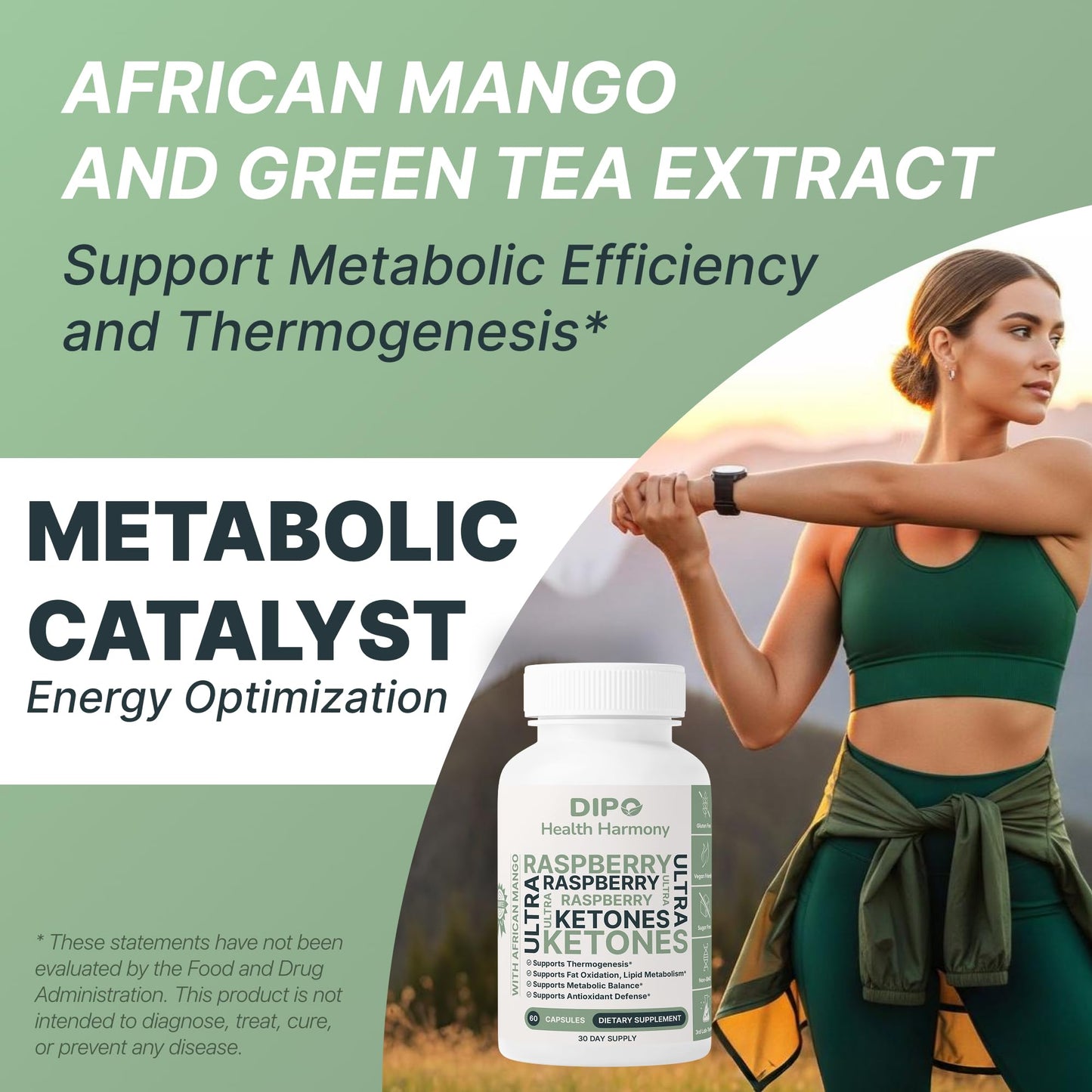 DIPO HEALTH HARMONY Raspberry Ketones Ultra 500mg with African Mango Seed, Green Tea Extract & Apple Cider Vinegar - Metabolism & Healthy Weight Management Supplement, 60 Capsules