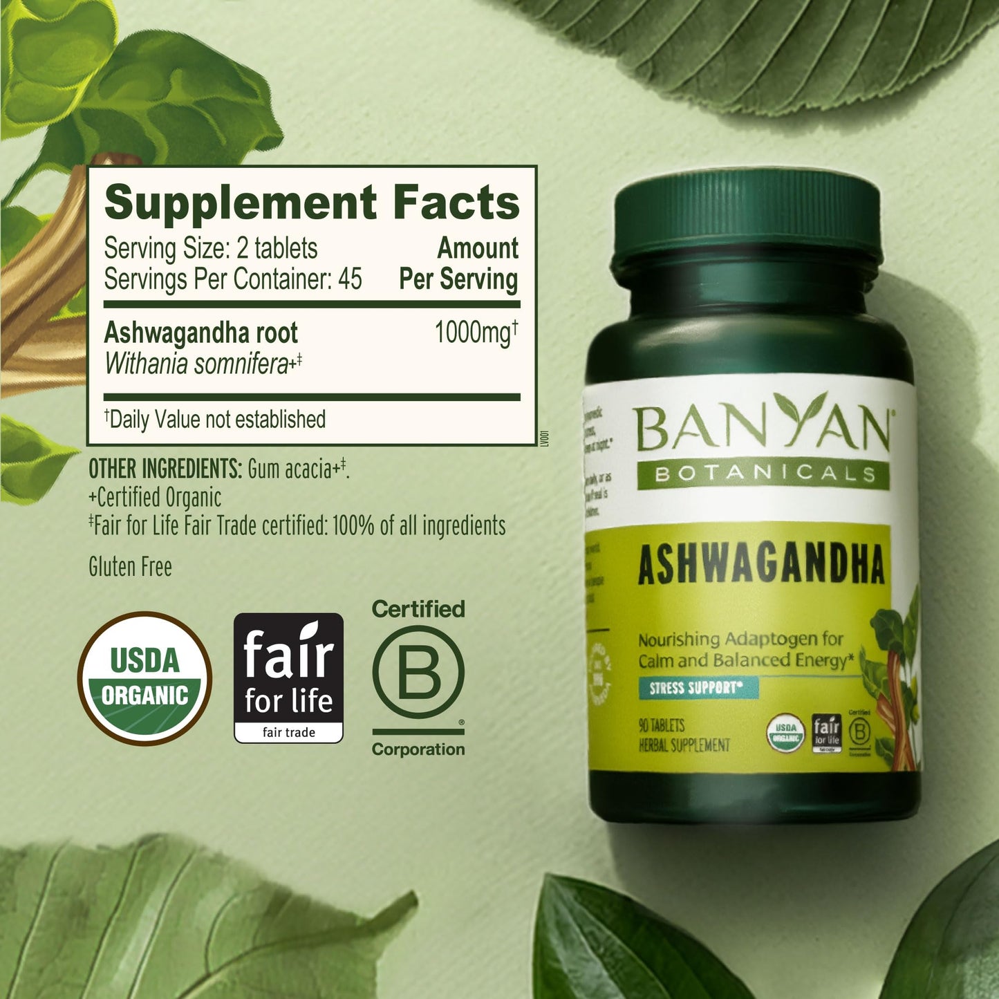 Banyan Botanicals Ashwagandha 1000mg Tablet, 90 Count