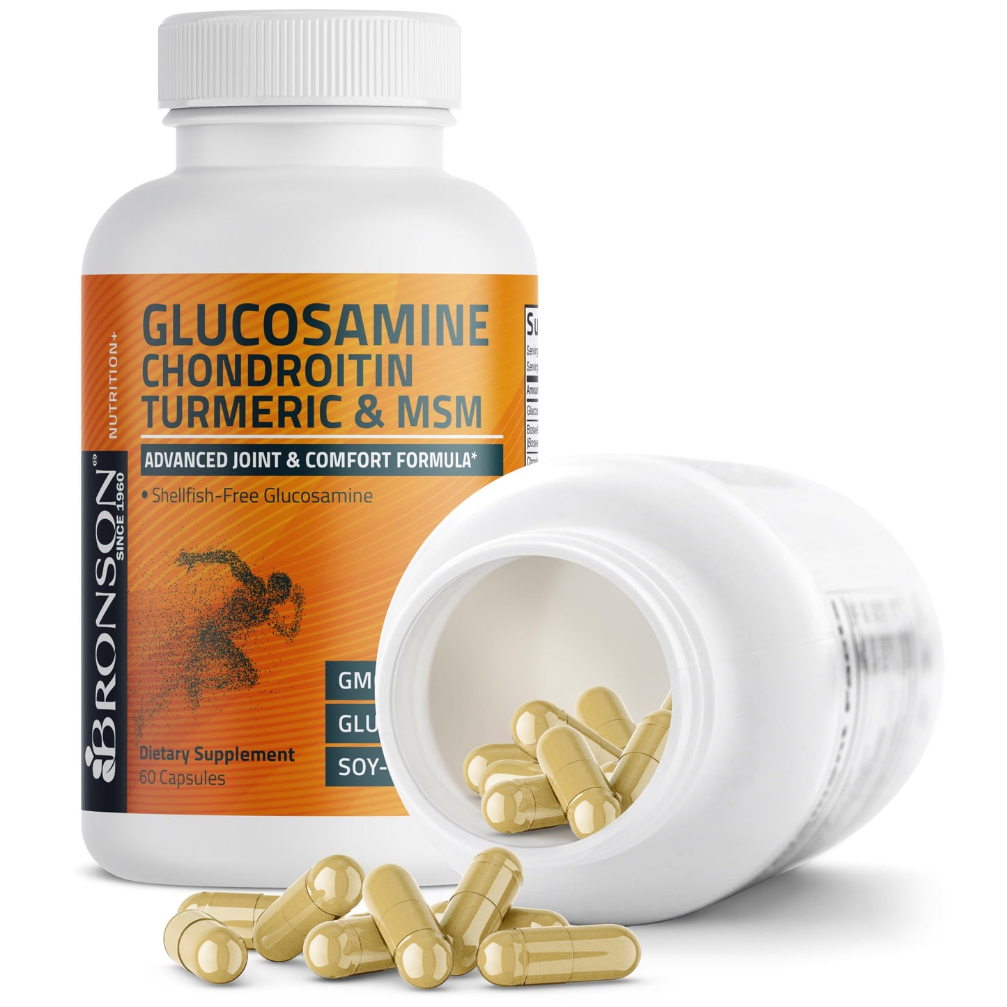 Bronson Glucosamine Chondroitin Turmeric & MSM Advanced Joint & Cartilage Formula Capsules, Non-GMO, 60 Count