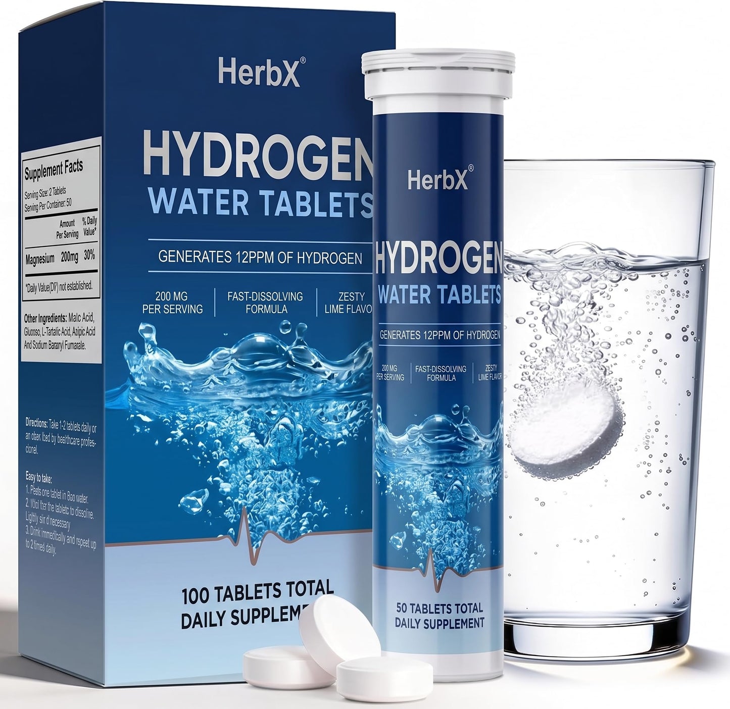 HerbX Hydrogen Water Tablets, 100 Tablets