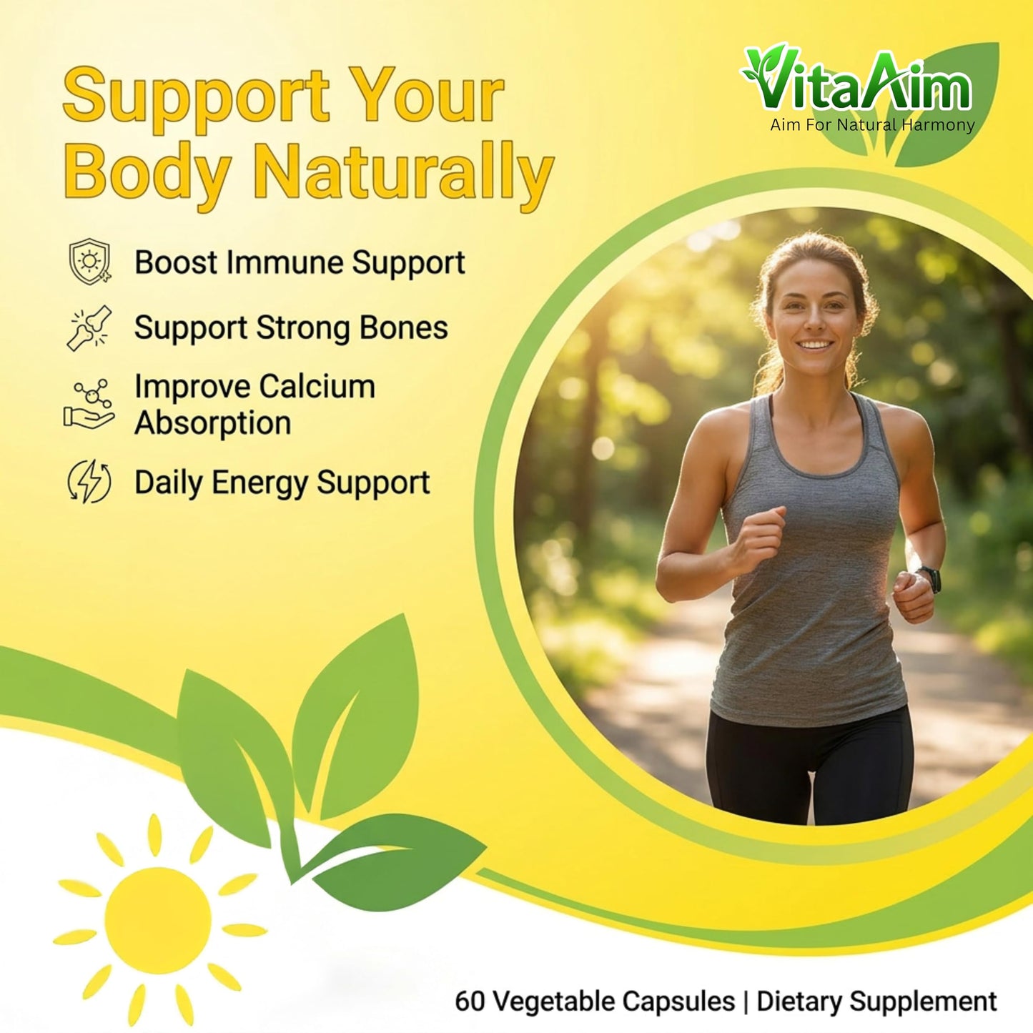 VitaAim Vitamin D3 with K2 + Vitamin E 3-in-1 Wellness Formula Capsule 1 Count