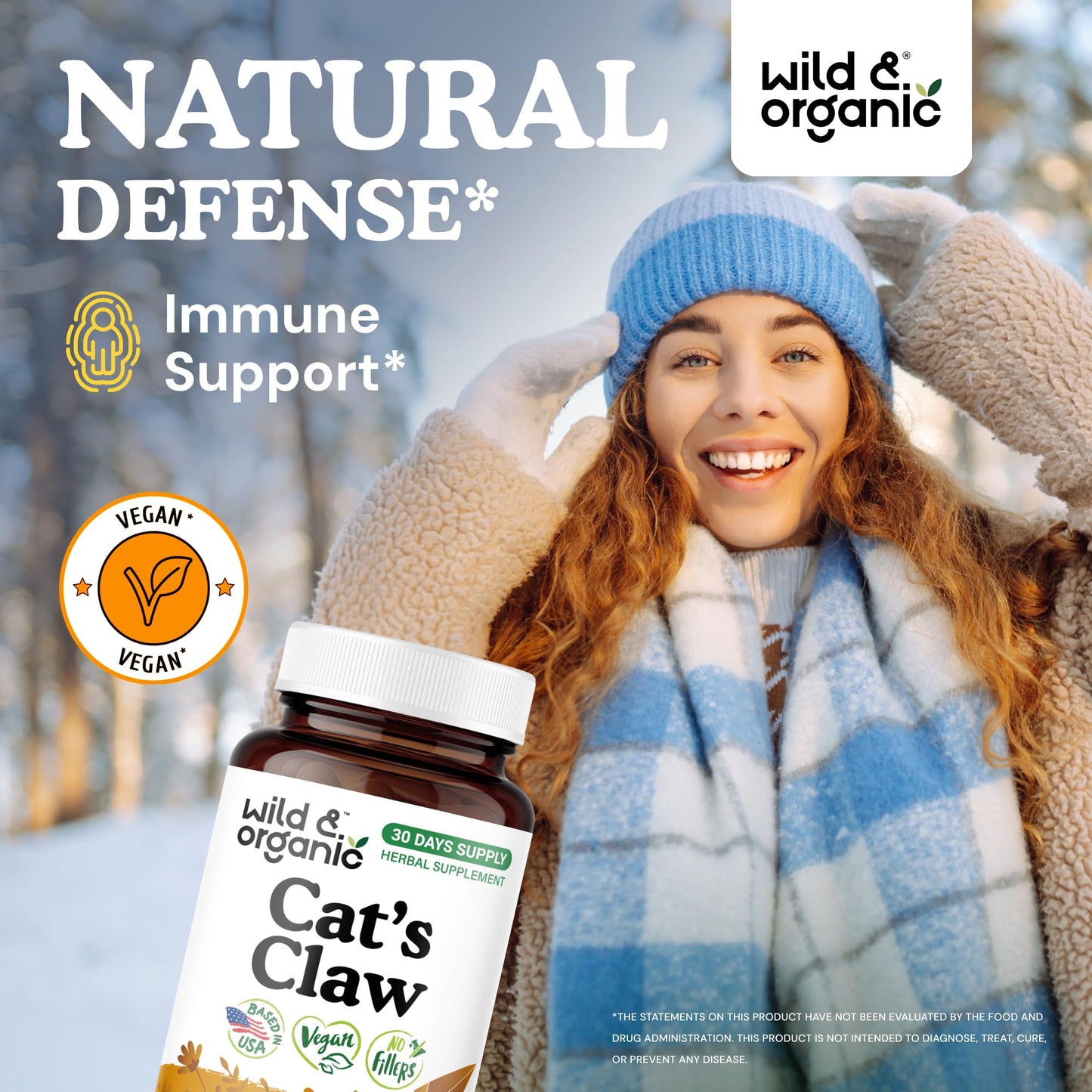 Wild & Organic Cat's Claw Herbal Supplement 1000 mg Capsules, 60 Count