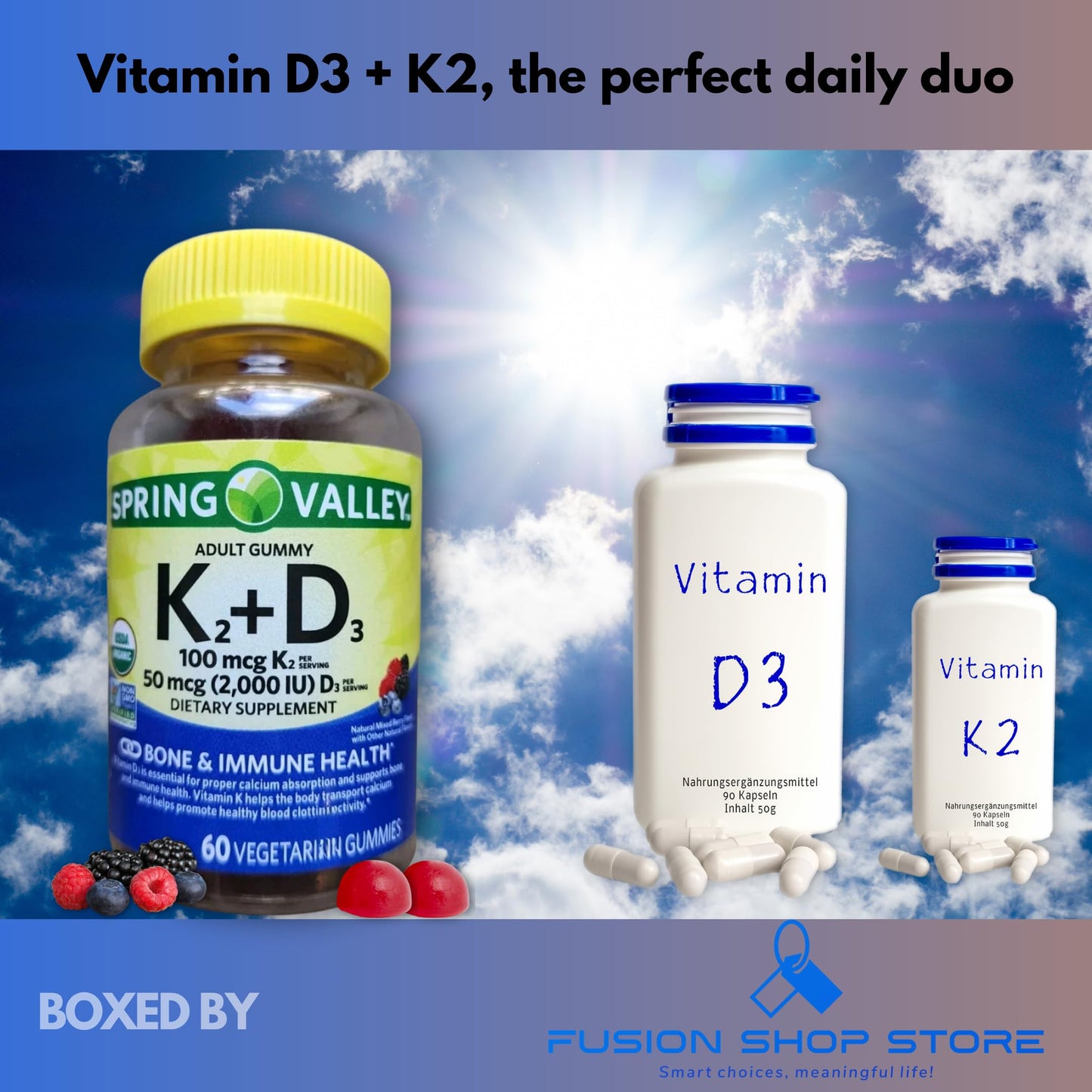 Fusion Shop Store Vitamin D3+K2 Gummies 60 Count