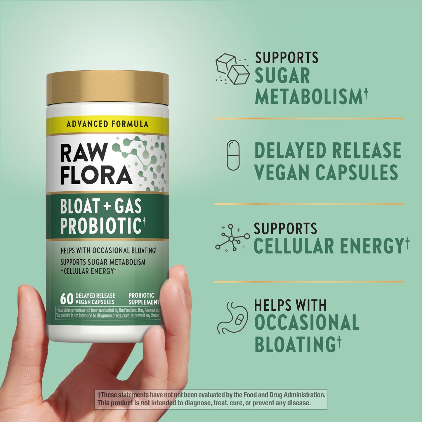 Raw Flora Bloat and Gas Probiotic for Women & Men Capsule, 60 Capsules