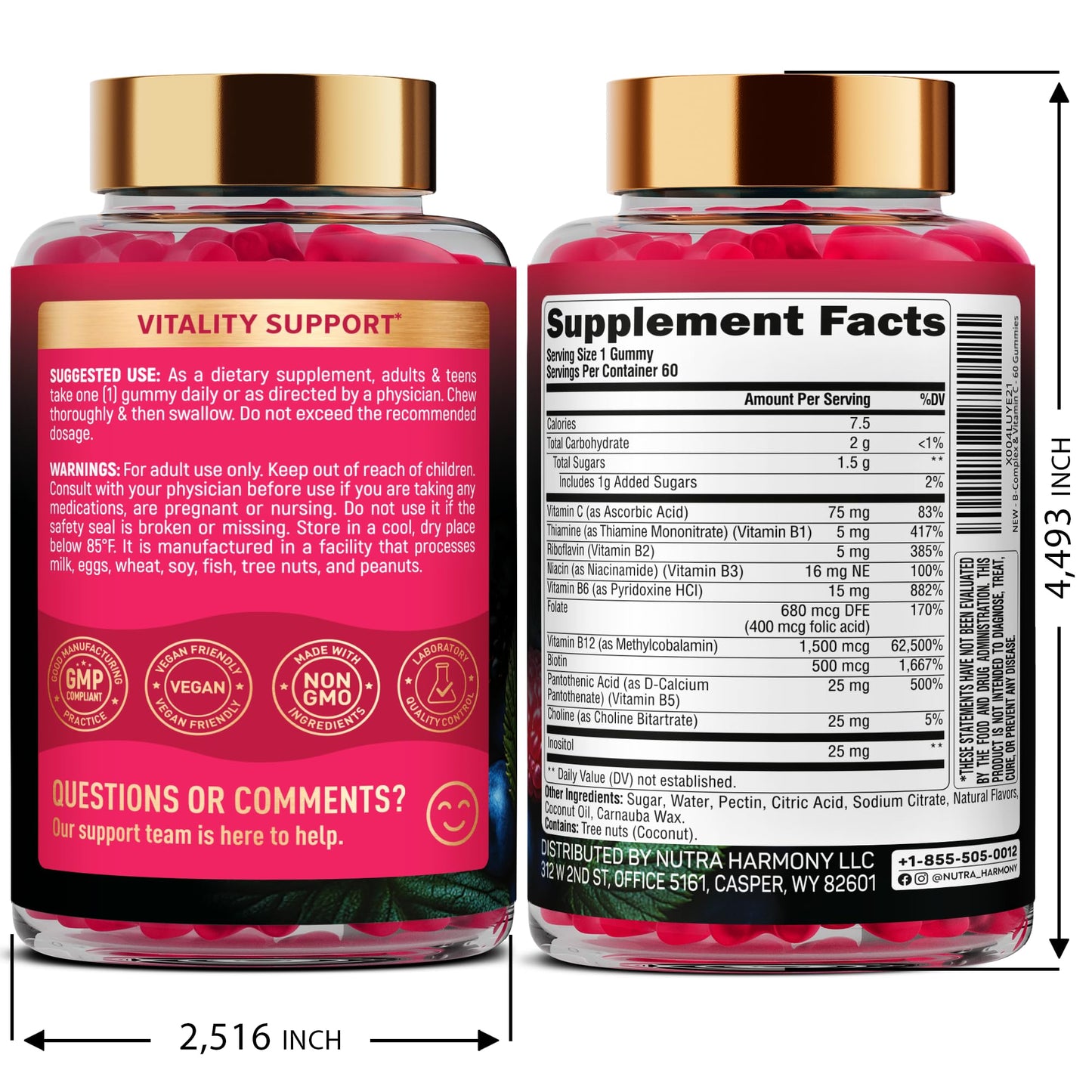 NUTRAHARMONY Biotin, Collagen, Keratin Capsules & Vitamin B-Complex Gummies, 120 Count