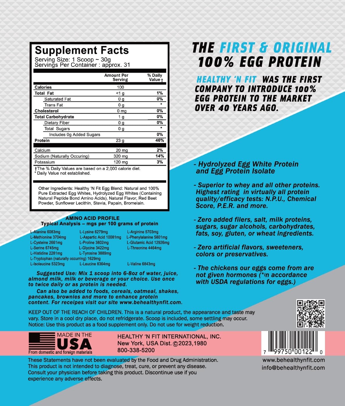 Healthy 'N Fit 100% Egg Protein Powder Strawberry, 32 Servings