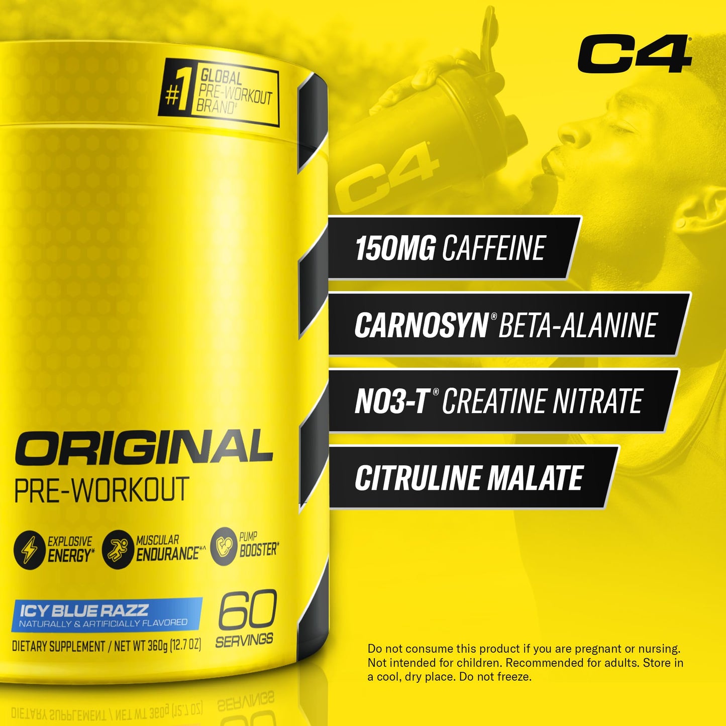 C4 Original Pre Workout Powder Icy Blue Razz 12.7 Ounce