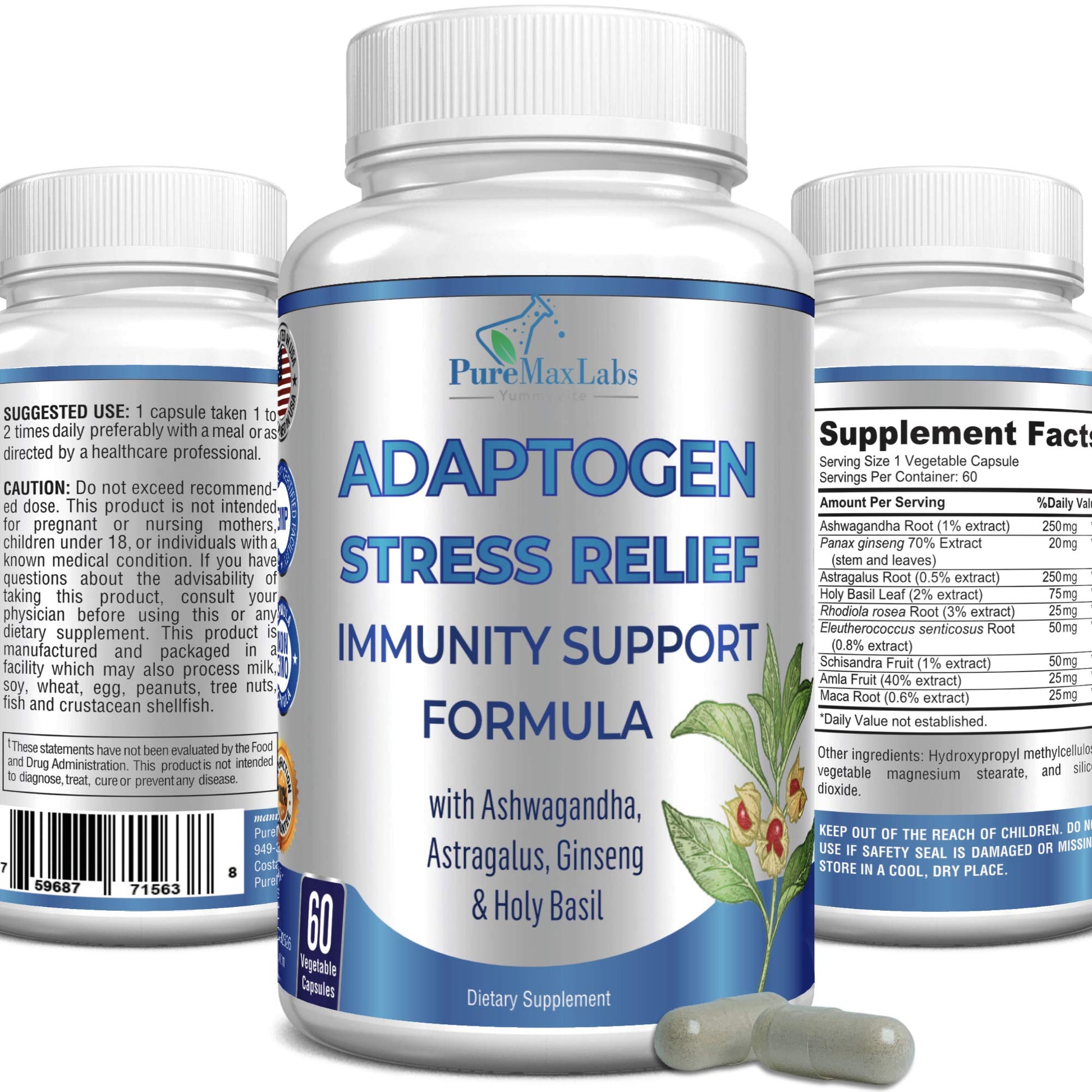 YUMMYVITE Adaptogen Stress Relief Immune Support Formula Capsules, 60 Count