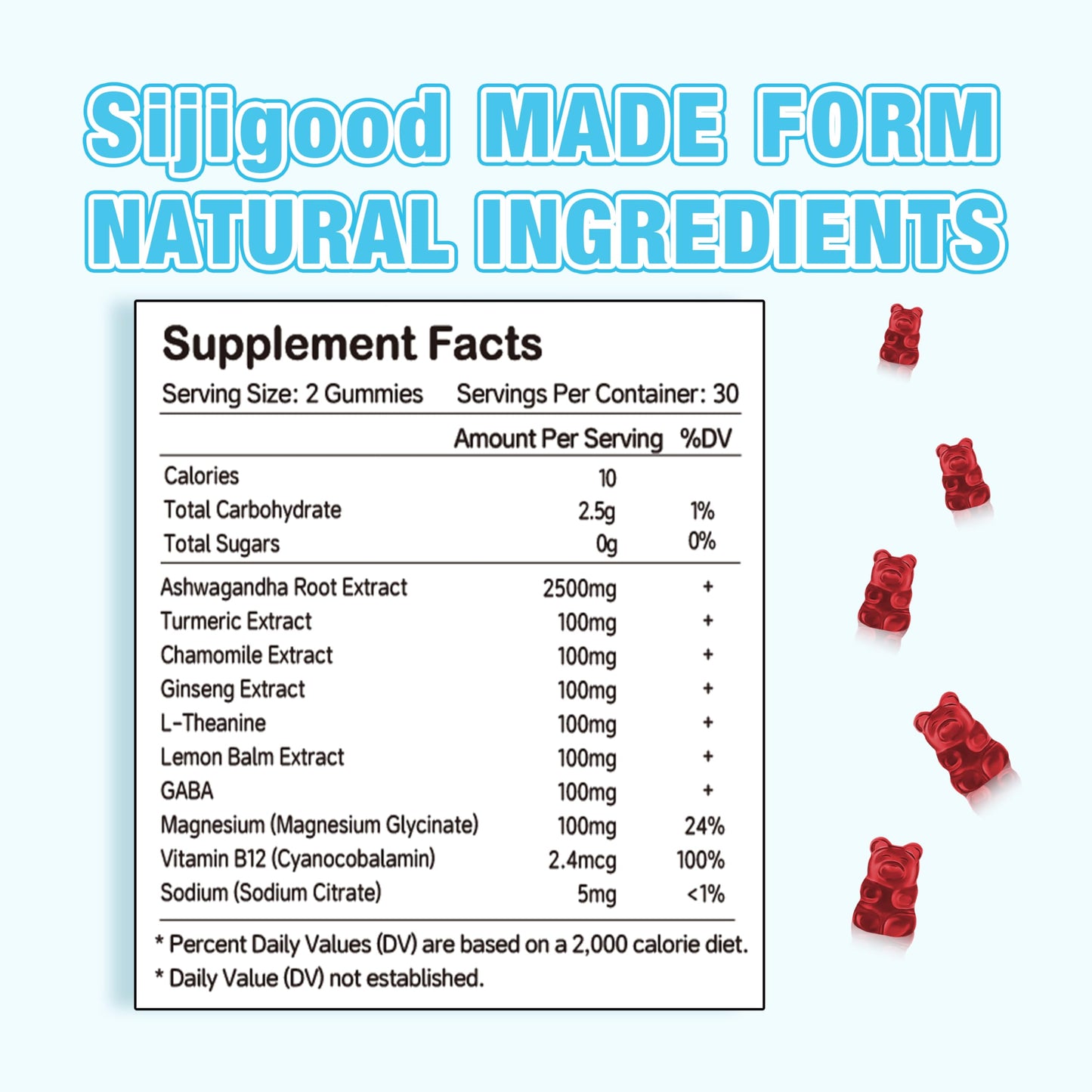 Sijigood Ashwagandha with L-theanine, Ashwa Root Supplement Gummies, 60 Count