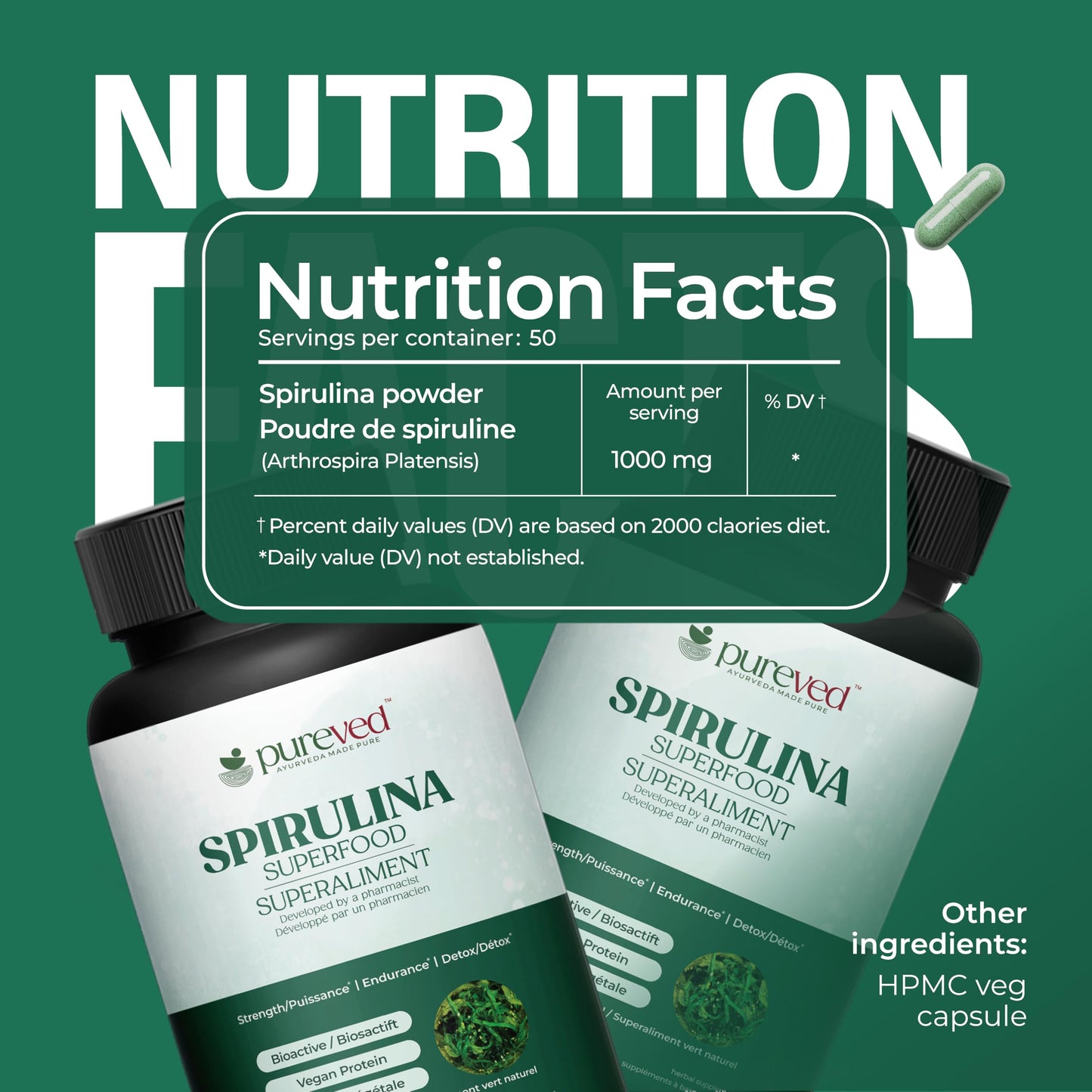 Pureved Spirulina Capsules 100 Count
