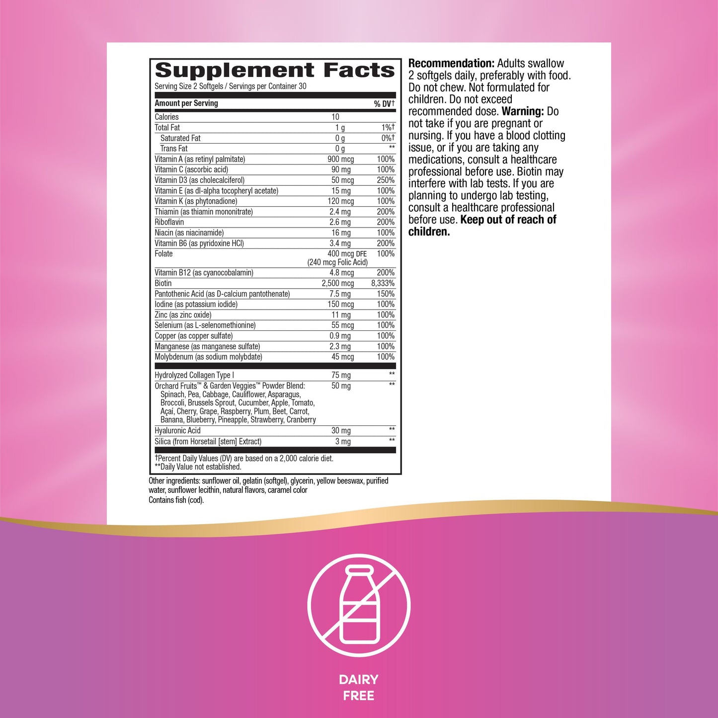 Nature's Way Alive! Hair Skin and Nails with Collagen 75 mg & Biotin 2500 mcg per 2-softgels Softgel, 60 Softgels
