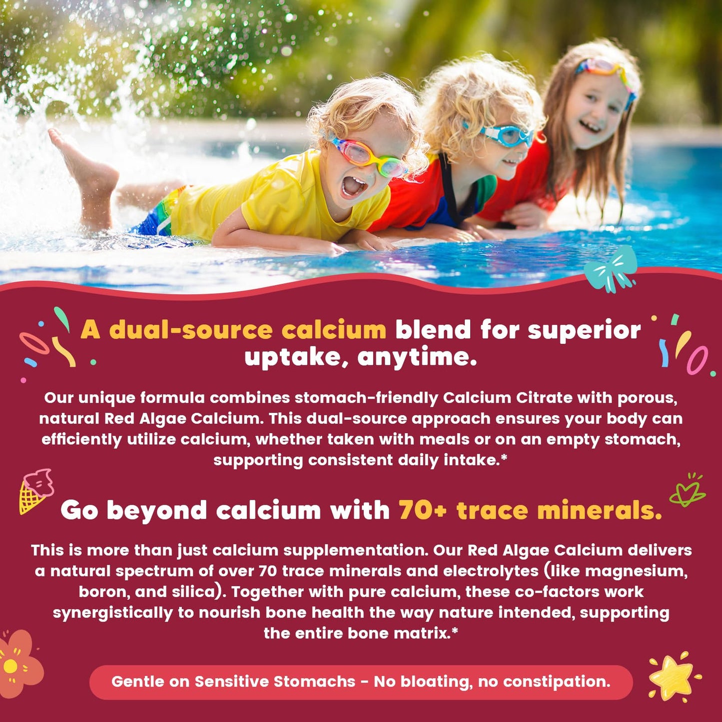 GONGOTA Calcium Citrate Gummies for Kids & Women, Sugar Free, with Vitamin D3, K2, Magnesium, Zinc, Probiotics & Prebiotics, Extra Absorption Algae Calcium, 60 Gummies