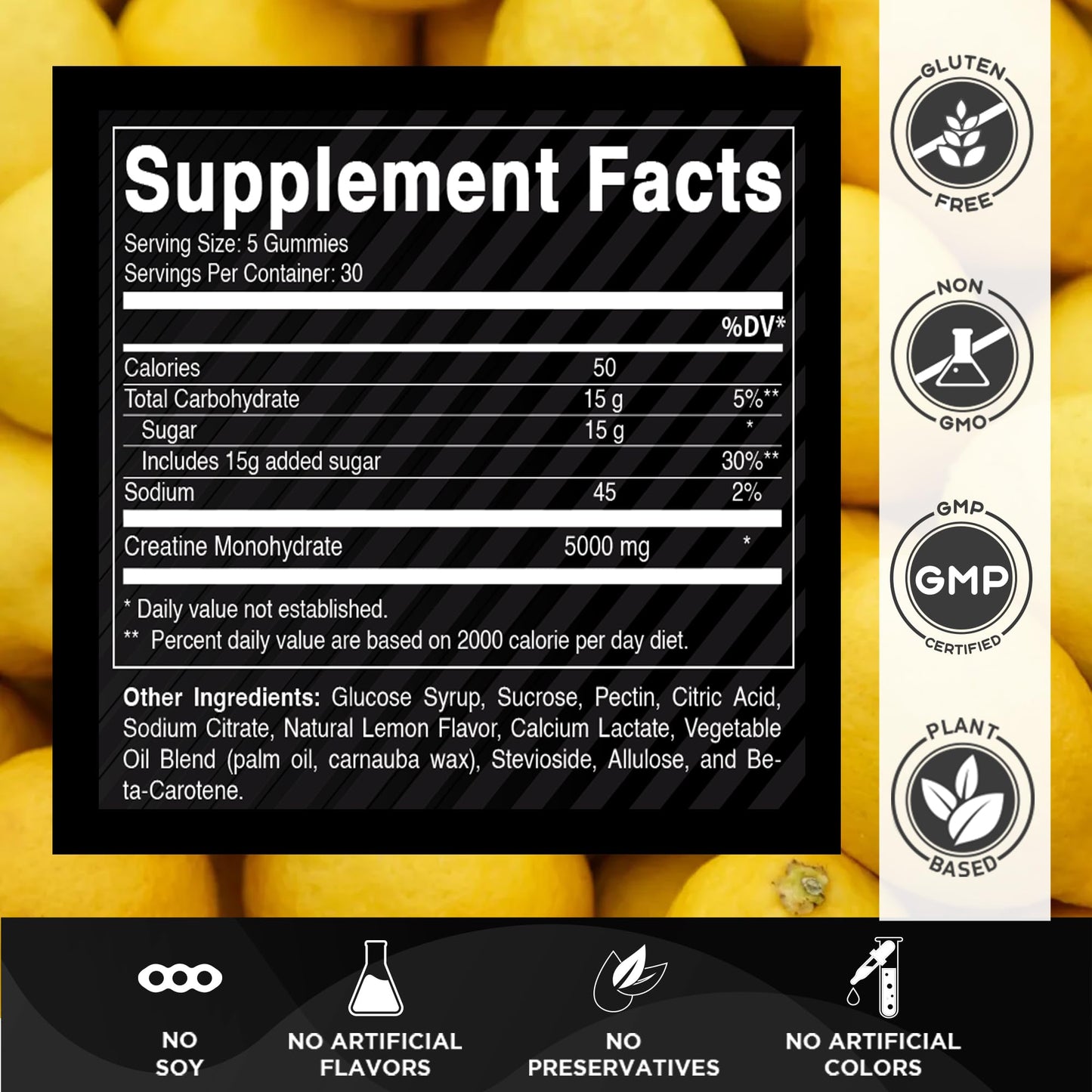 Vitamatic Creatine Gummies 5000mg per Serving Natural Lemon Flavor, 150 Gummies