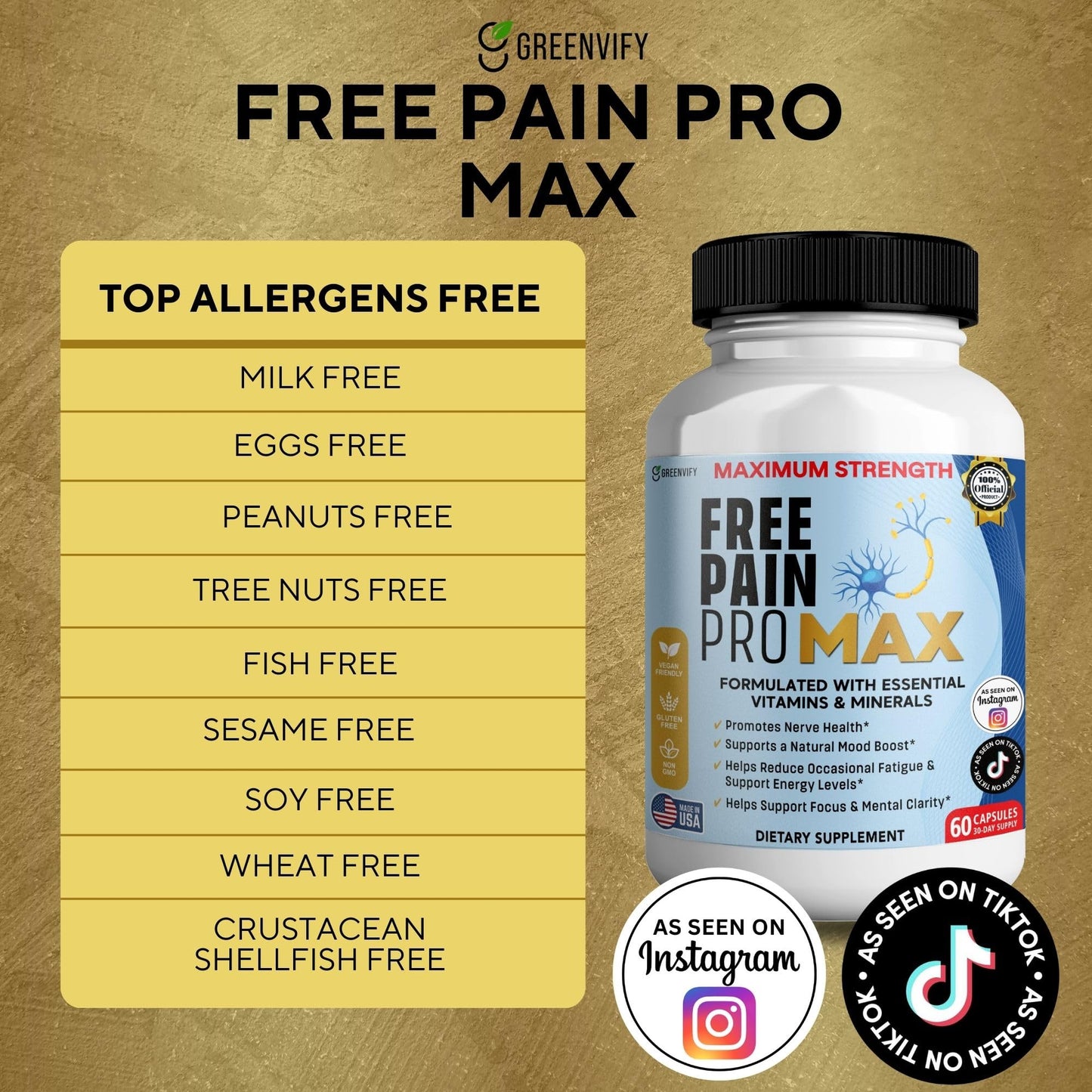GREENVIFY Free Pain ProMax Maximum Strength, 60 Capsules