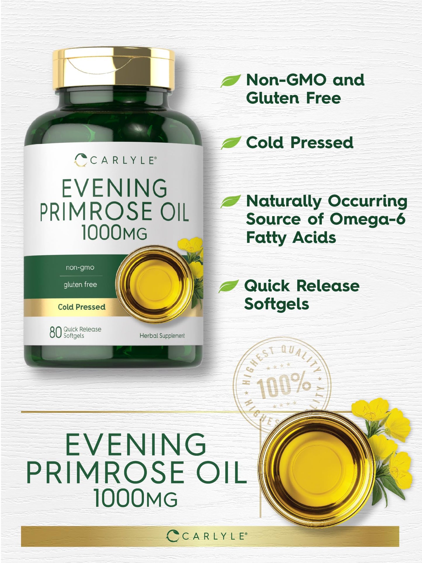 Carlyle Evening Primrose Oil Supplement 1000mg Softgels 80