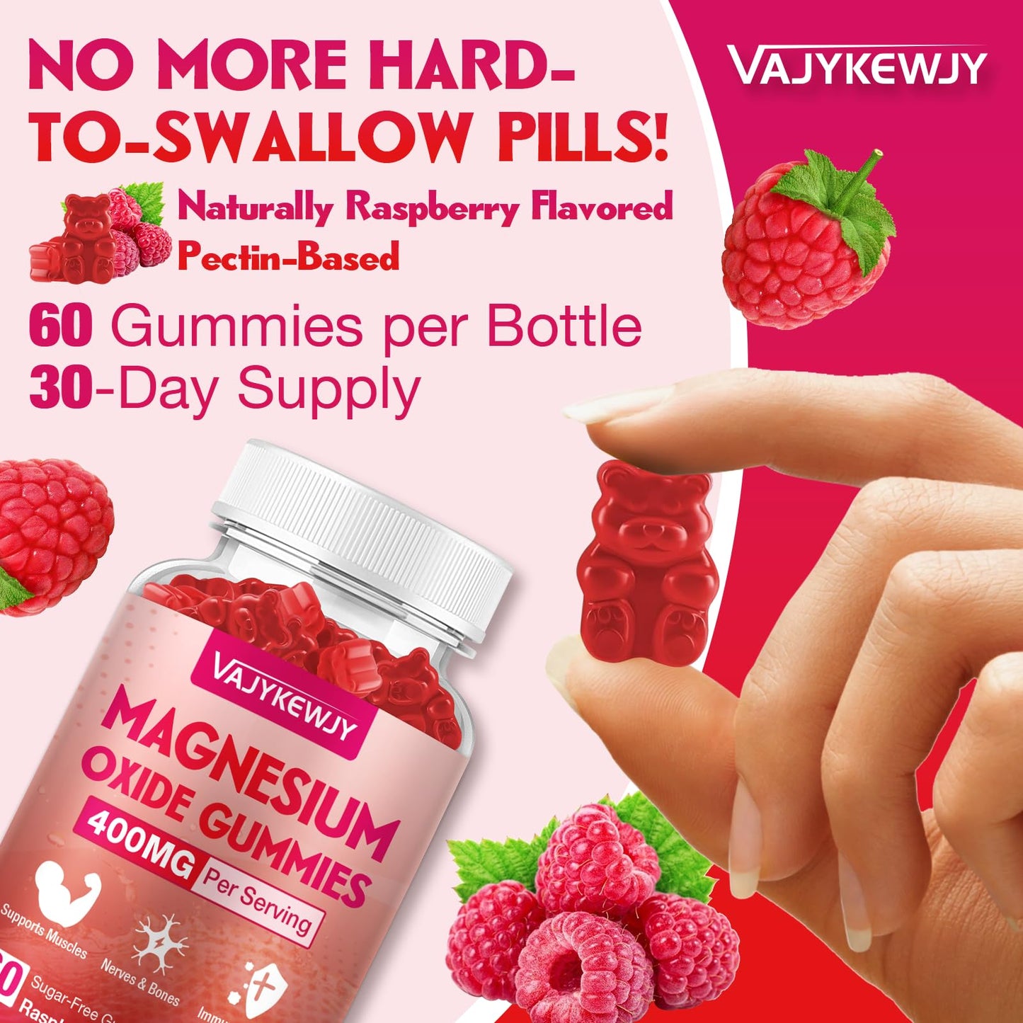 VAJYKEWJY Magnesium Oxide Gummies 400mg for Adults & Kids, 120 Count