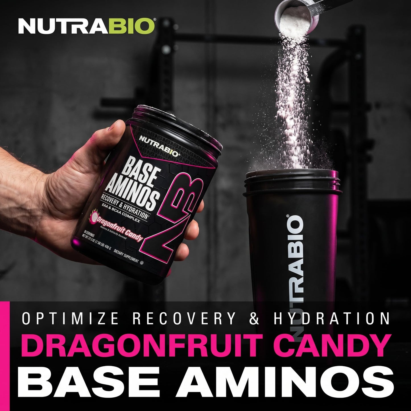 NutraBio Base Aminos EAA + BCAA Powder Dragon Fruit Candy 16 oz