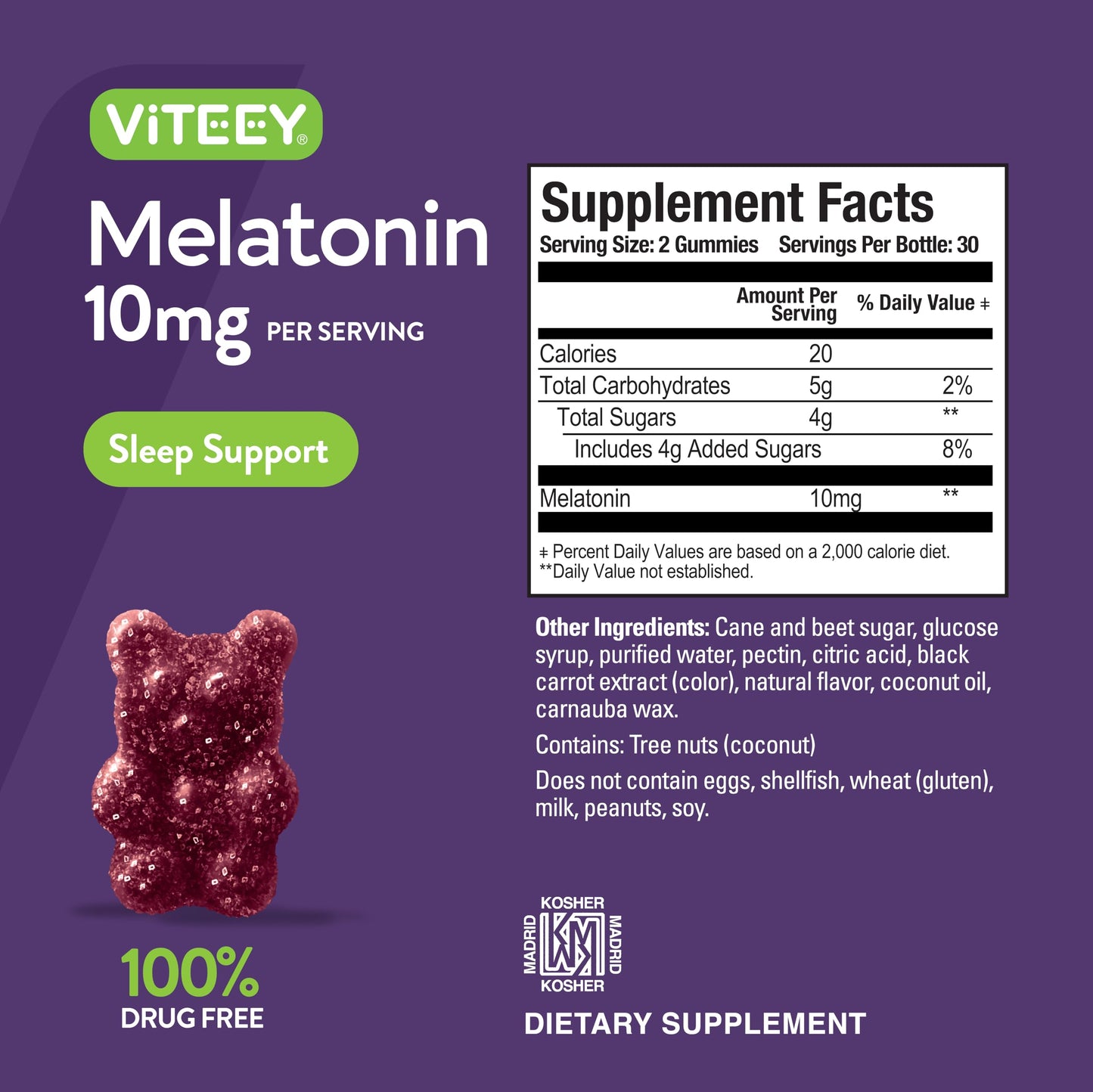 Viteey Melatonin Gummies 10mg 120 Count