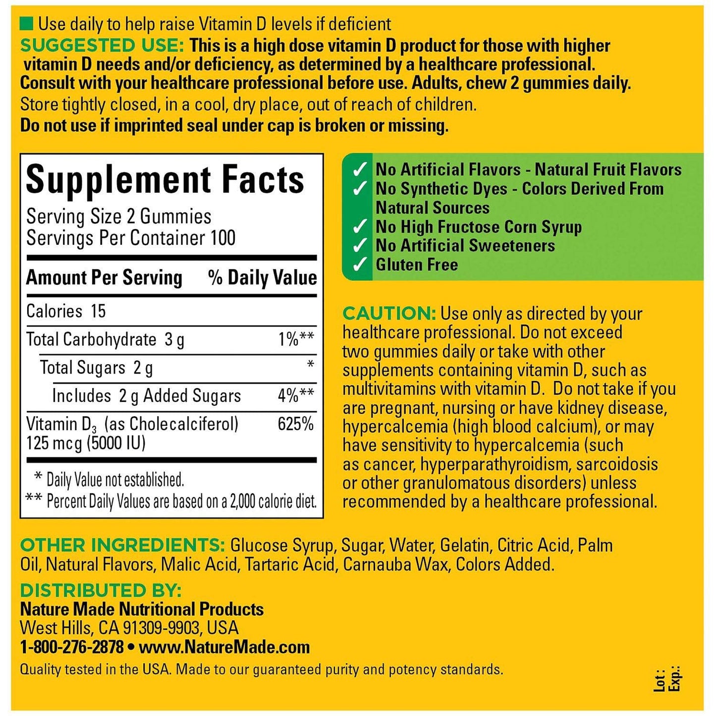 Nature Made Vitamin D3 5000 IU (125 mcg) Gummies 200 Count